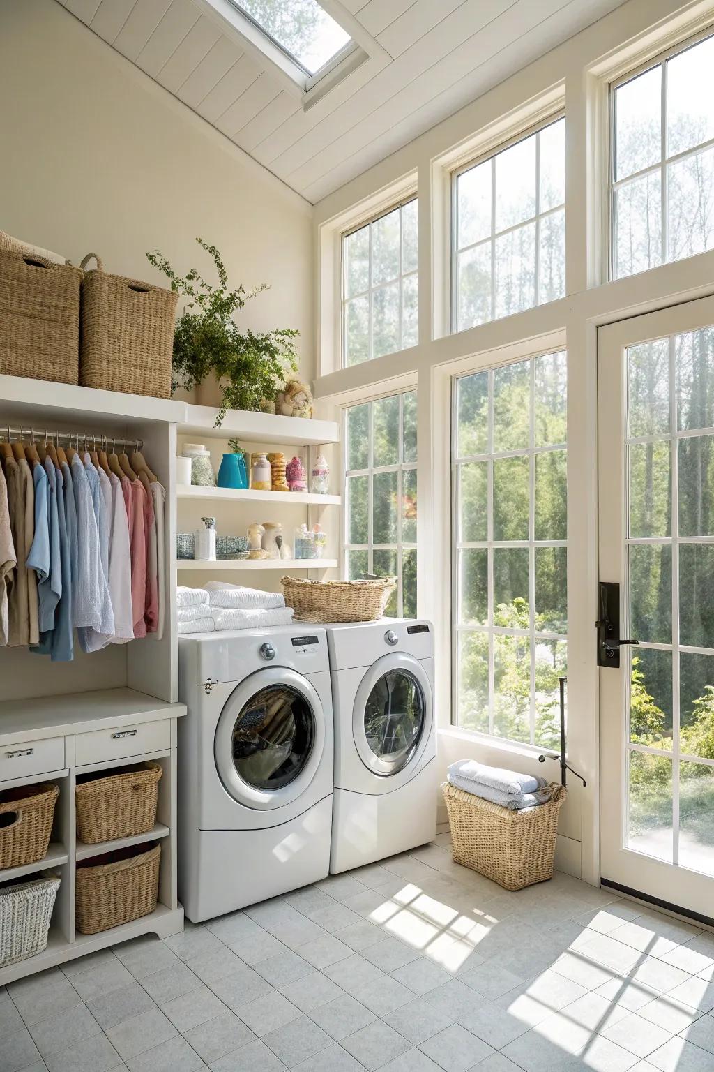 Natural light flooding into a spacious laundry room.