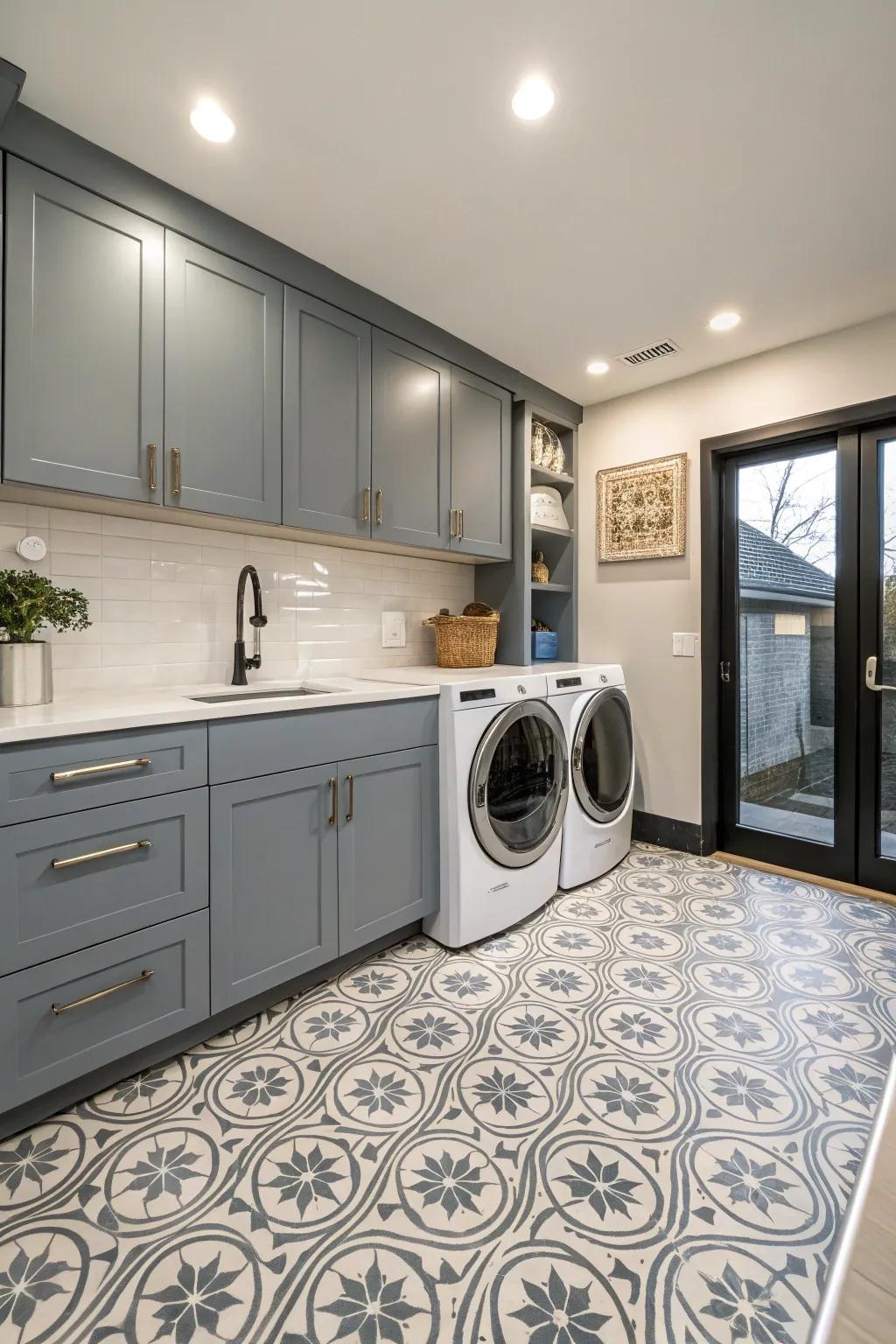 Sleek fixtures beautifully enhance the modern floor design.