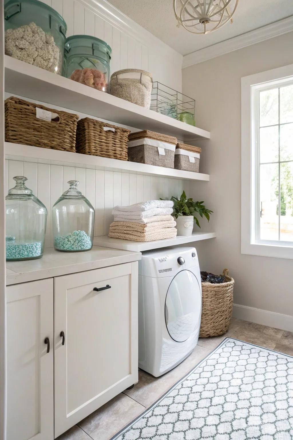 Stylish storage options with shelves that float.