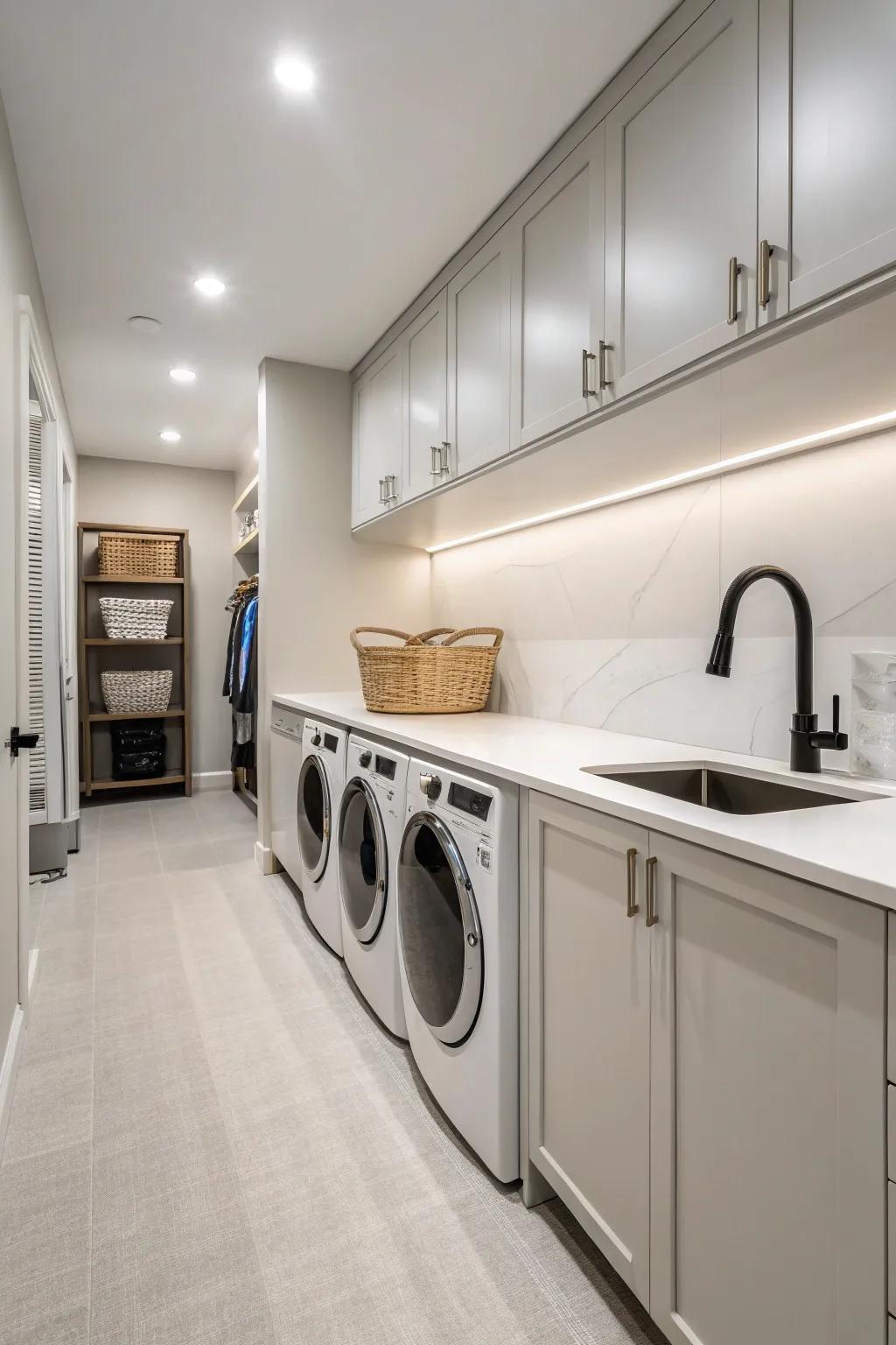 Fold-down spouts create sleek, uninterrupted surfaces.