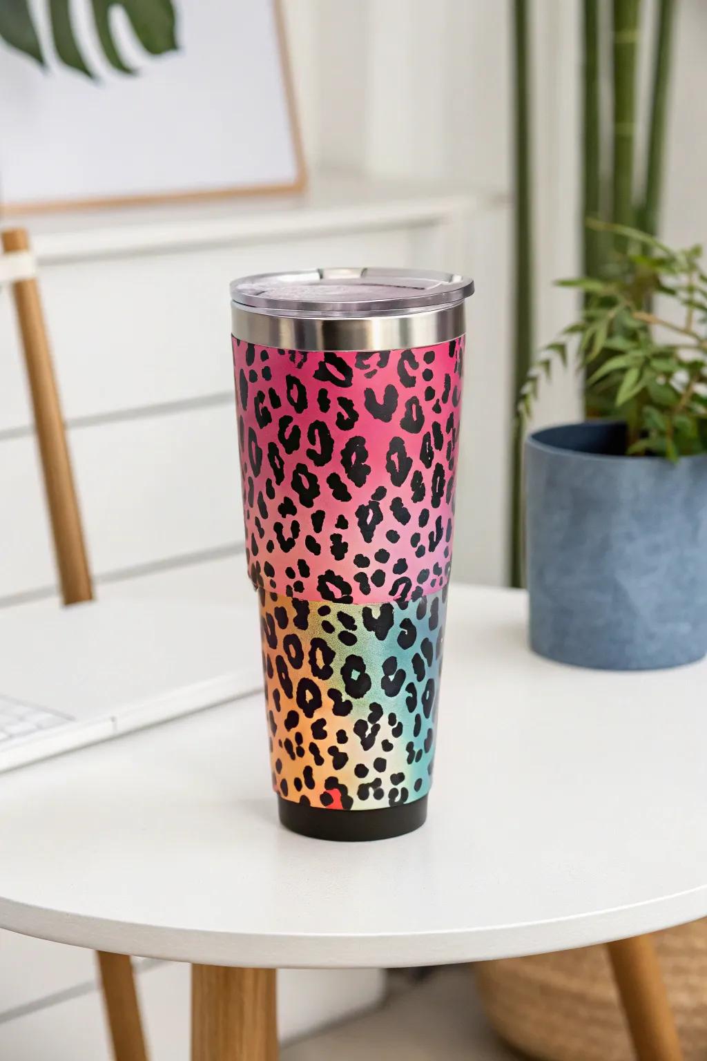 A modern color transition design that brings a hint of glamour to jungle cat print.