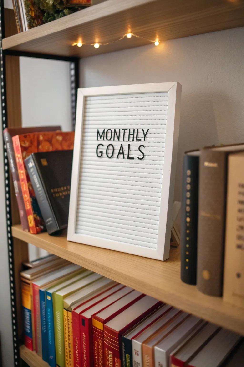 Achieve your goals with a monthly reminder displayed on your board.