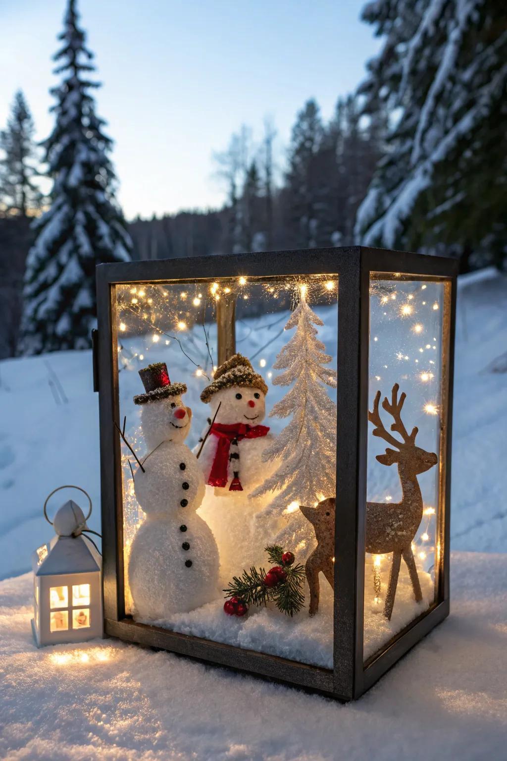Whimsical people glowing in a shadow box