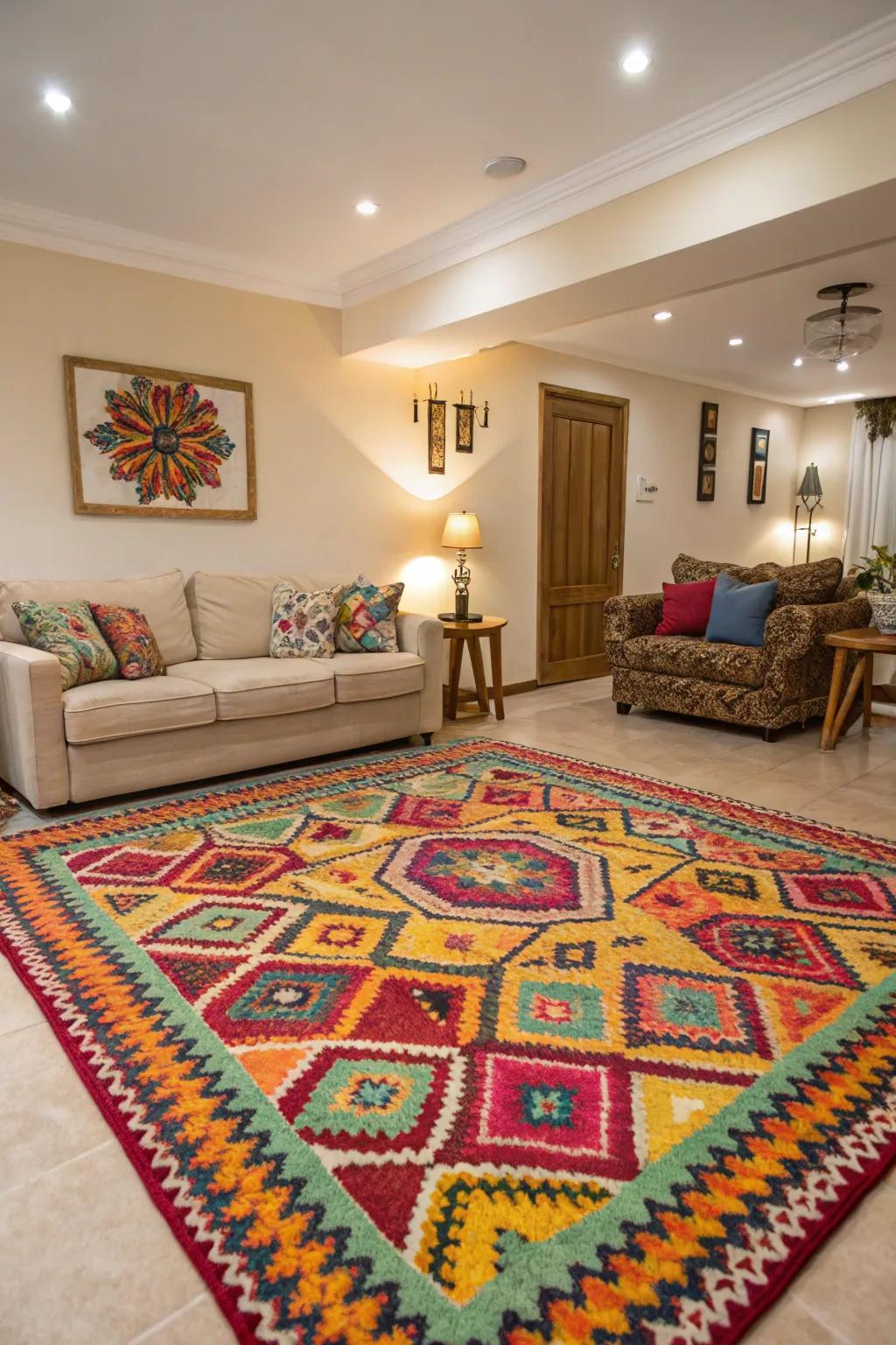 Colorful rugs can secure and unite your living space design.