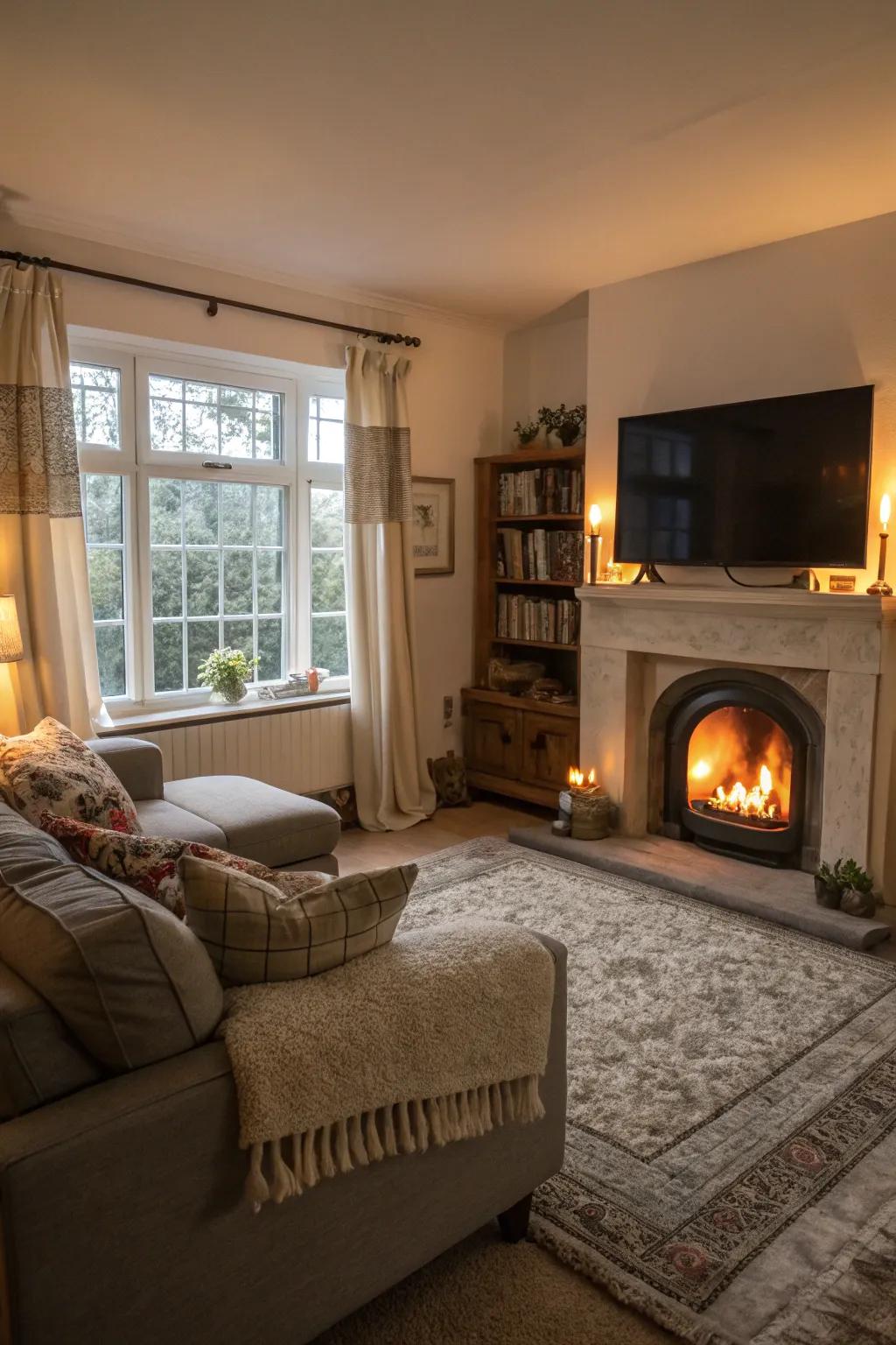Warm textures and lighting foster an inviting atmosphere.