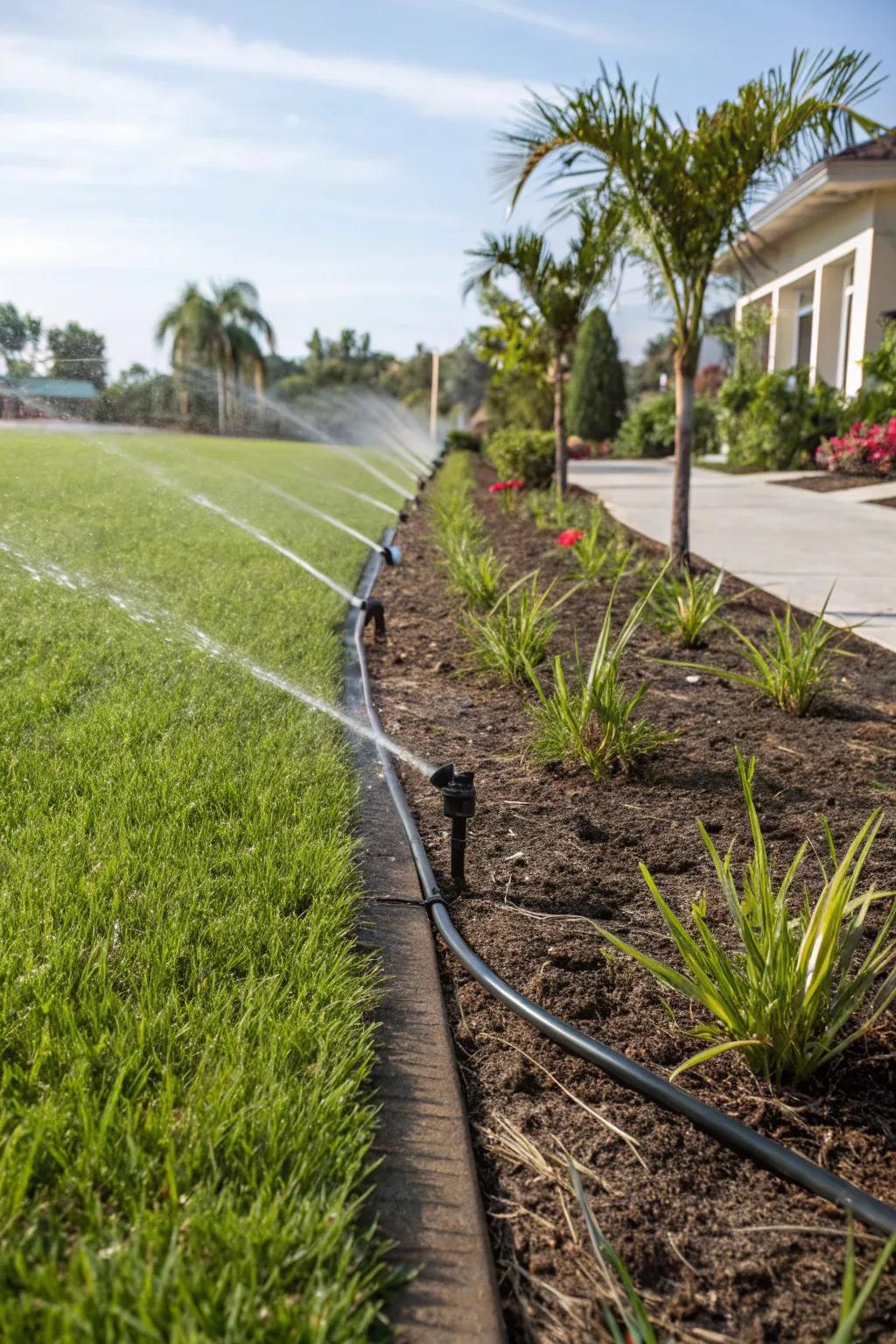 Efficient watering keeping the landscape green and healthy.