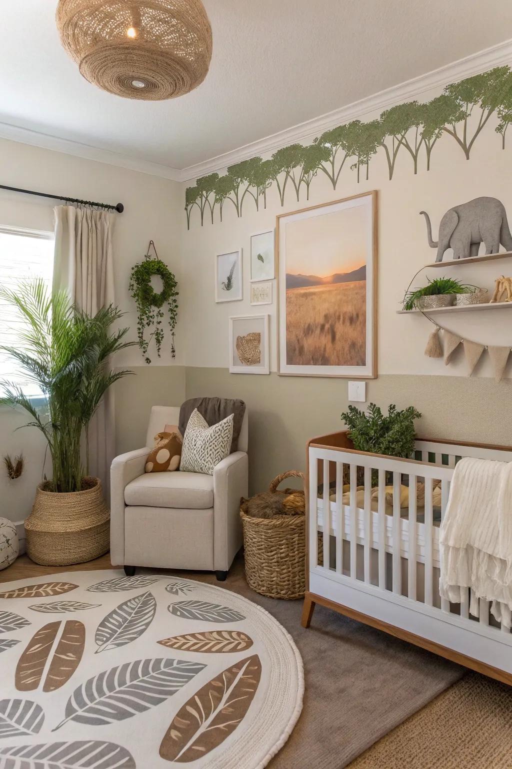 A themed nursery with small safari things for an elegant touch.