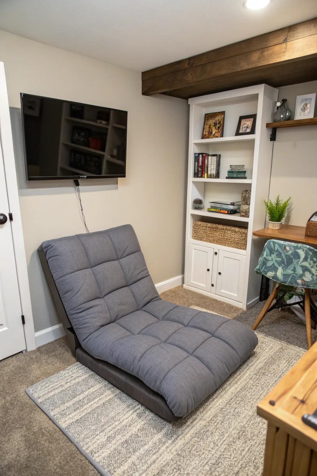 Preserve space with a multi-use futon seat.