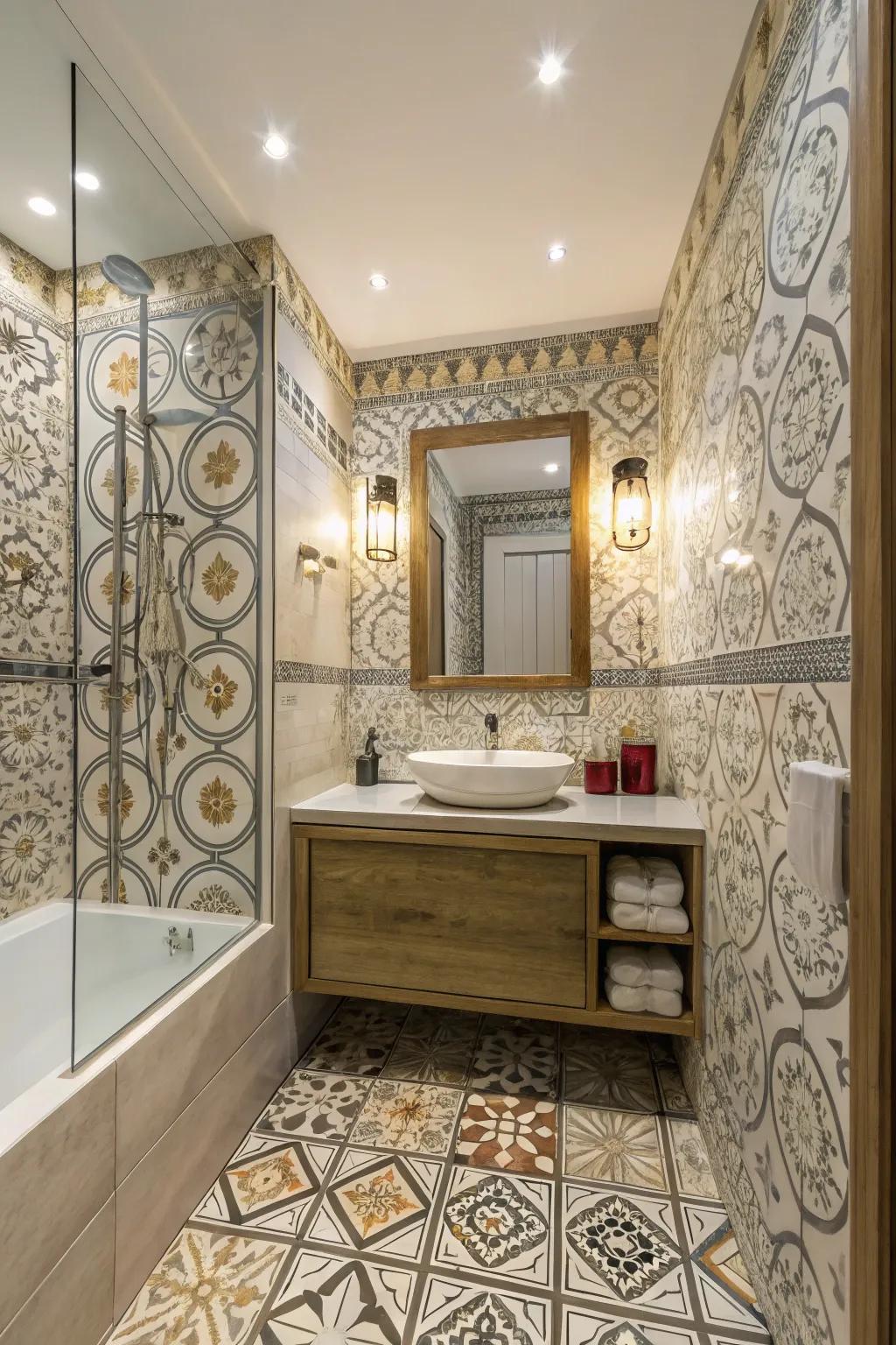 Patterned marble overlays add unique flair and style.
