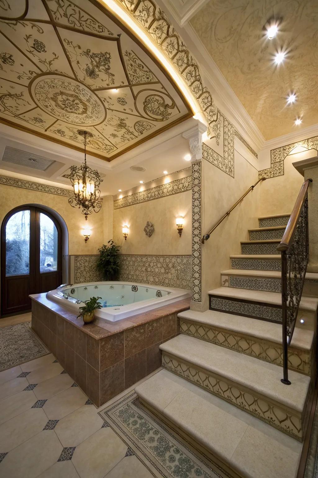 The master bathroom is given character by unique design elements.