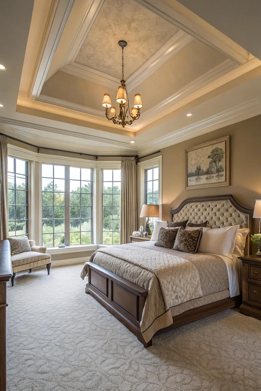 Sunlight reveals the subtle details of your tray ceiling.