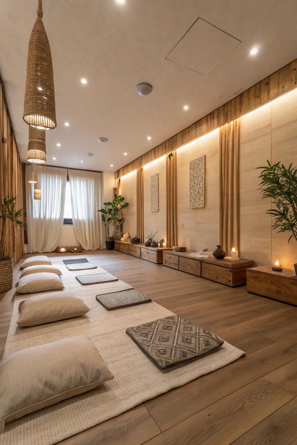 Neutral tones offer a peaceful backdrop for meditation.