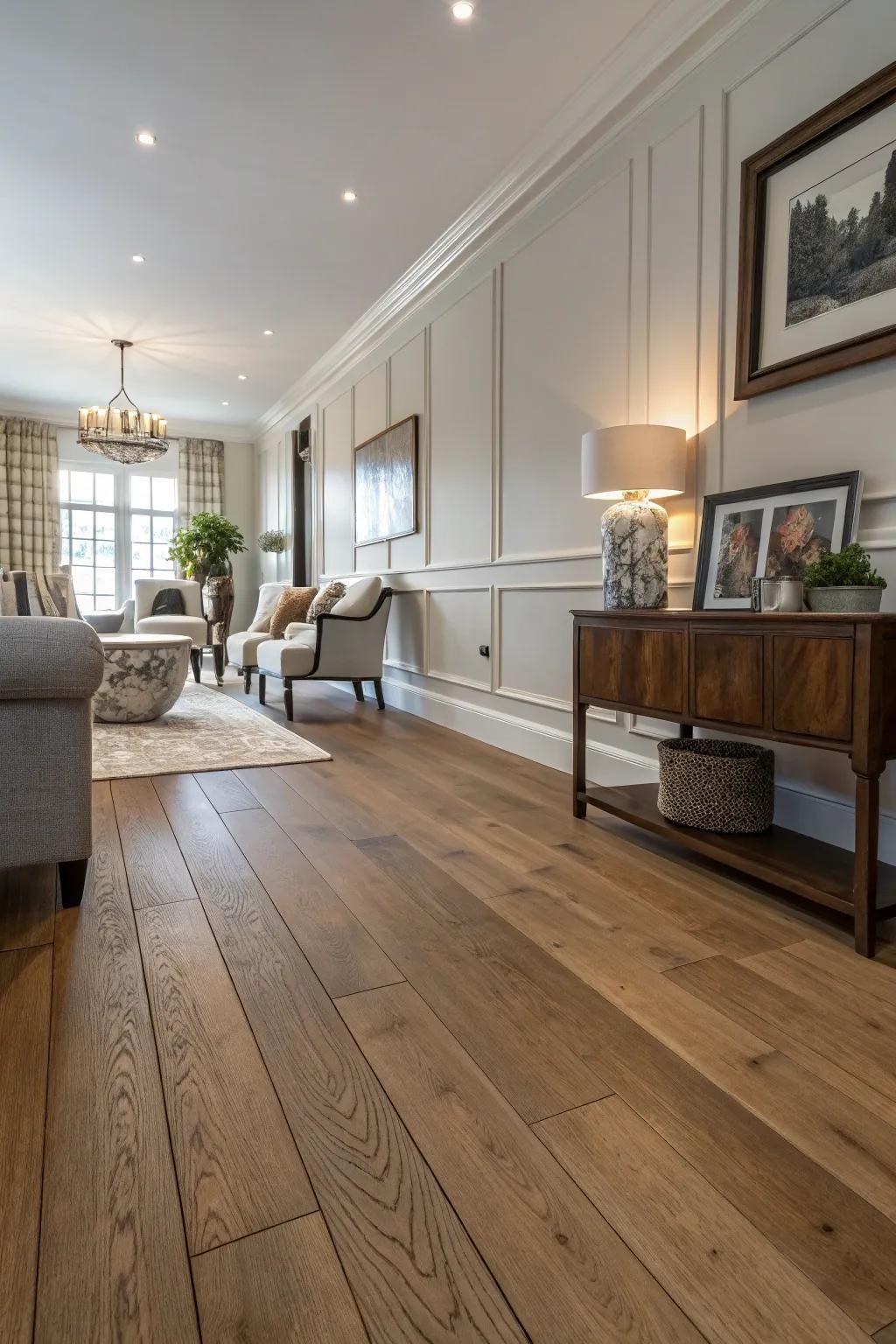 Seamless amalgamation of baseboards with flooring.