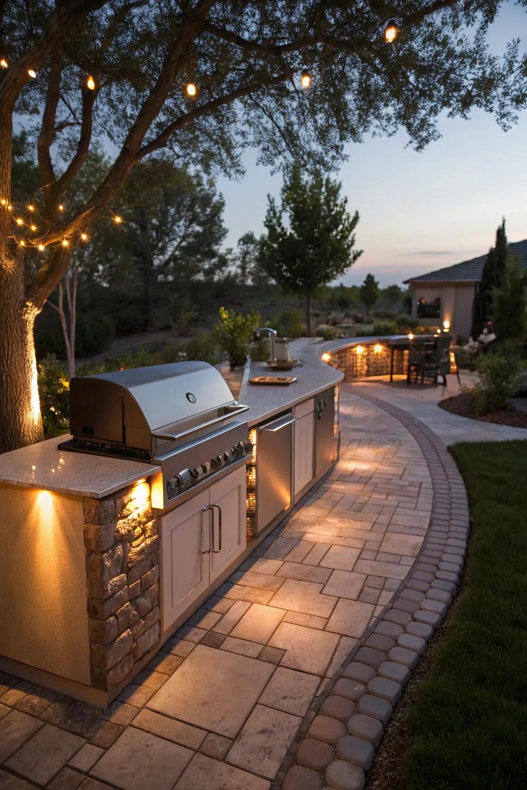 Illumination enhances nighttime BBQ adventures.