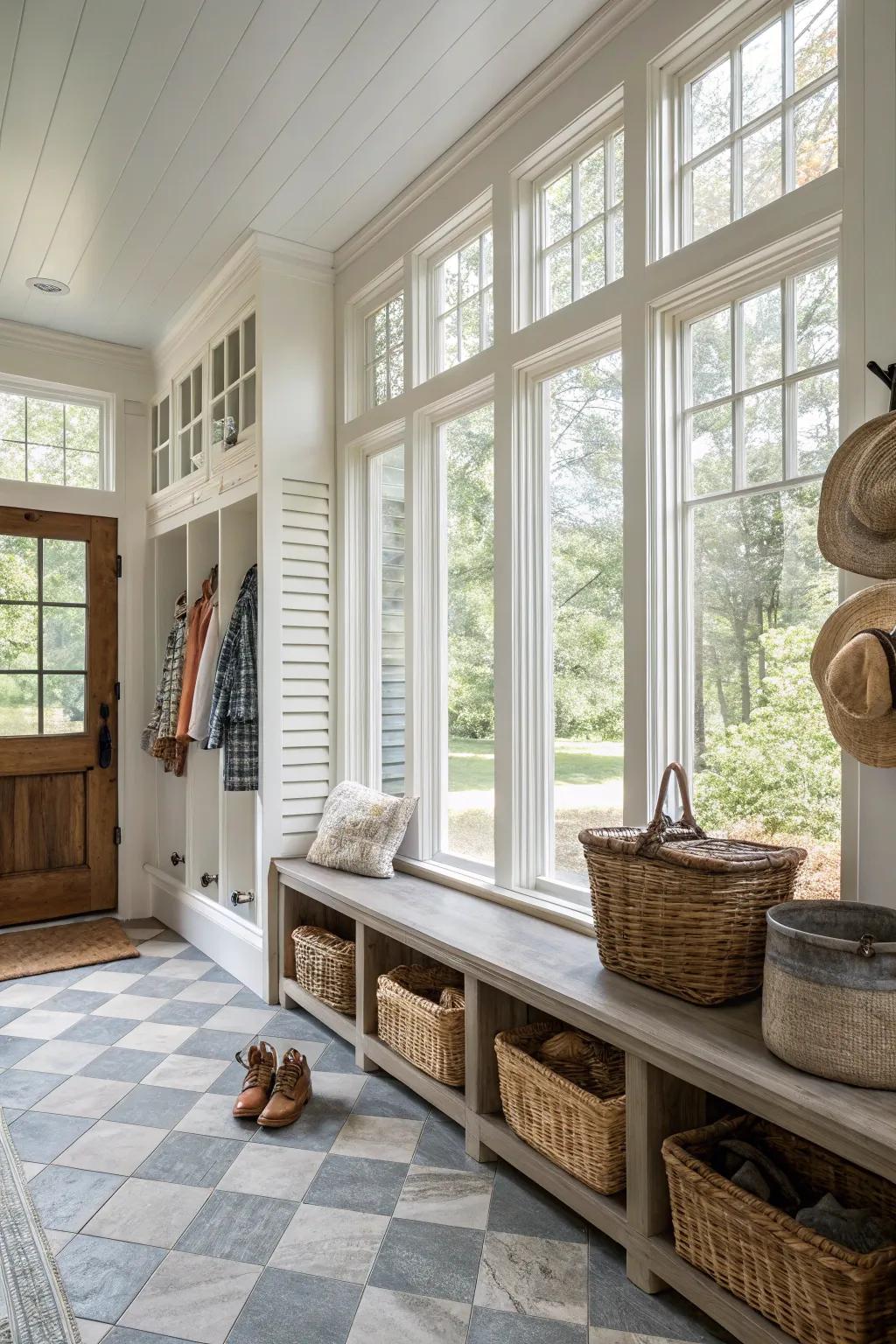 Bright mudroom featuring lots of daylight.