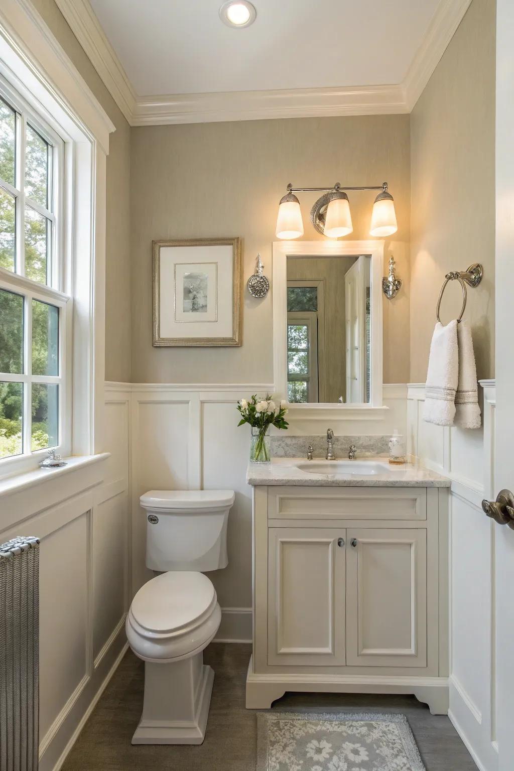 A washroom featuring a neutral color scheme and natural illumination.