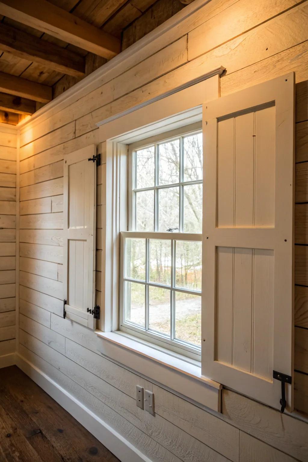 Wood plank backdrop adds charm to window trim.