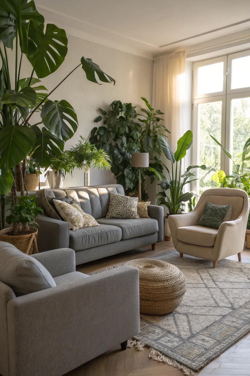 Foliage brings a refreshing touch to the neutral palette.