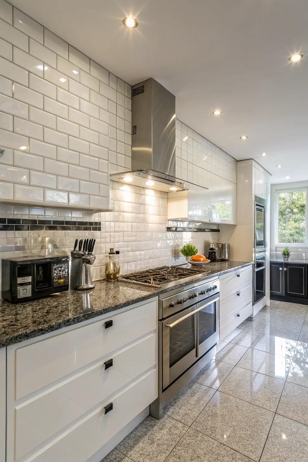 Shiny tiles bounce light and add a modern, elegant touch.