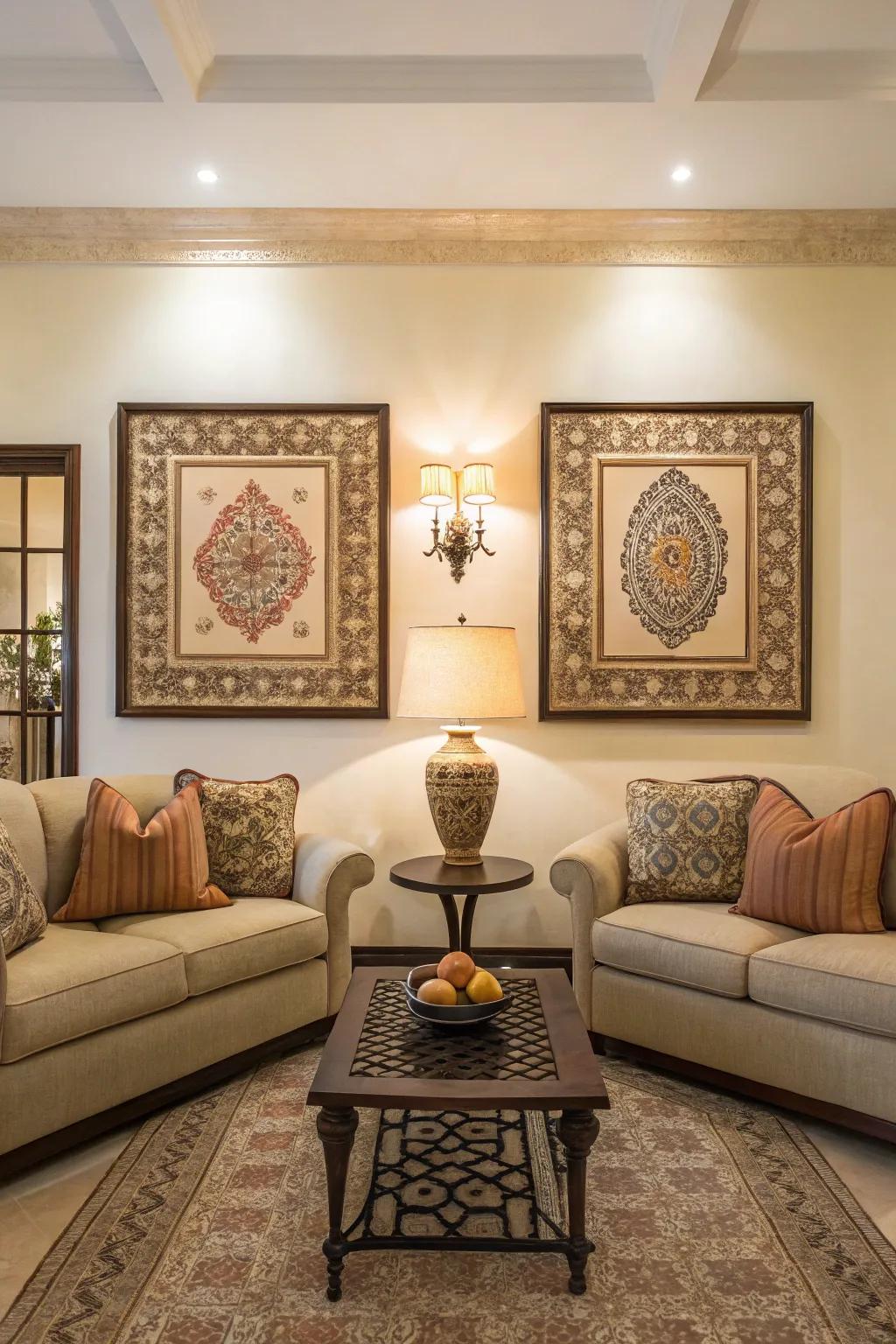 Symmetrical wall aesthetic adds balance and harmony to the modern family room.