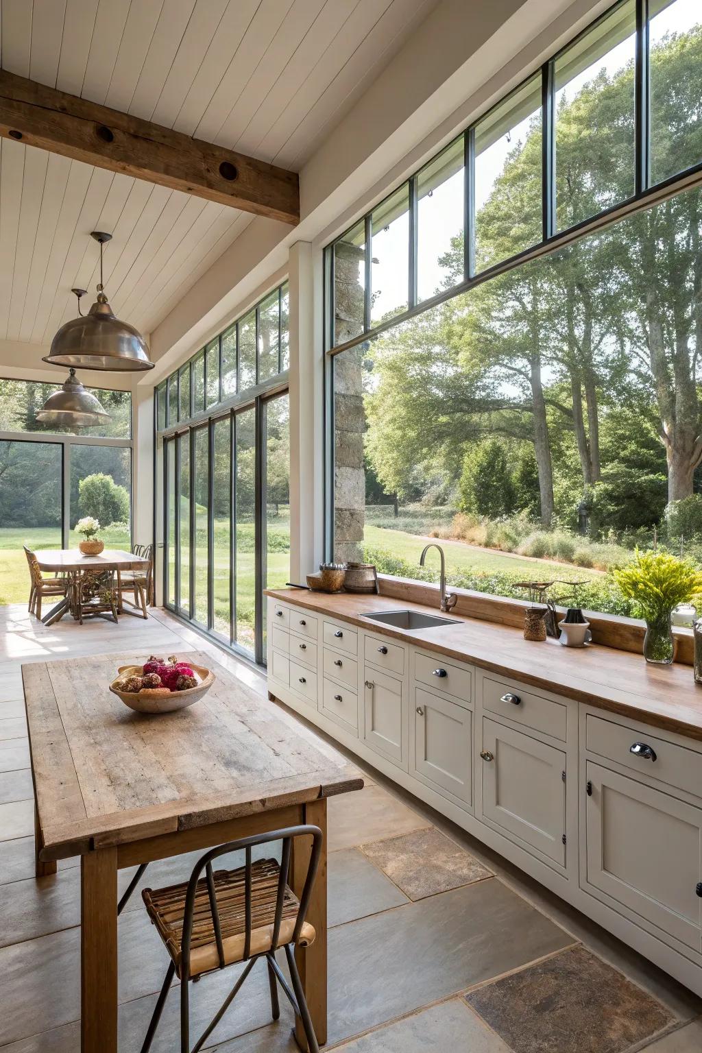 Abundant natural light cultivates a vibrant and inviting kitchen atmosphere.