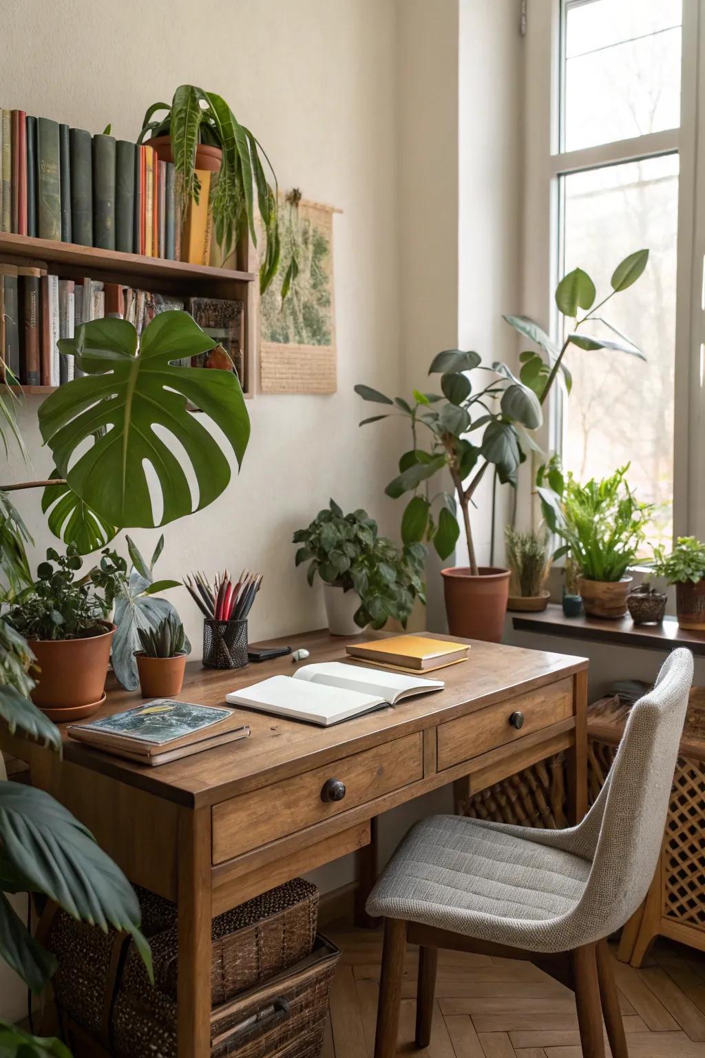 A fresh and welcoming study incorporating natural elements.