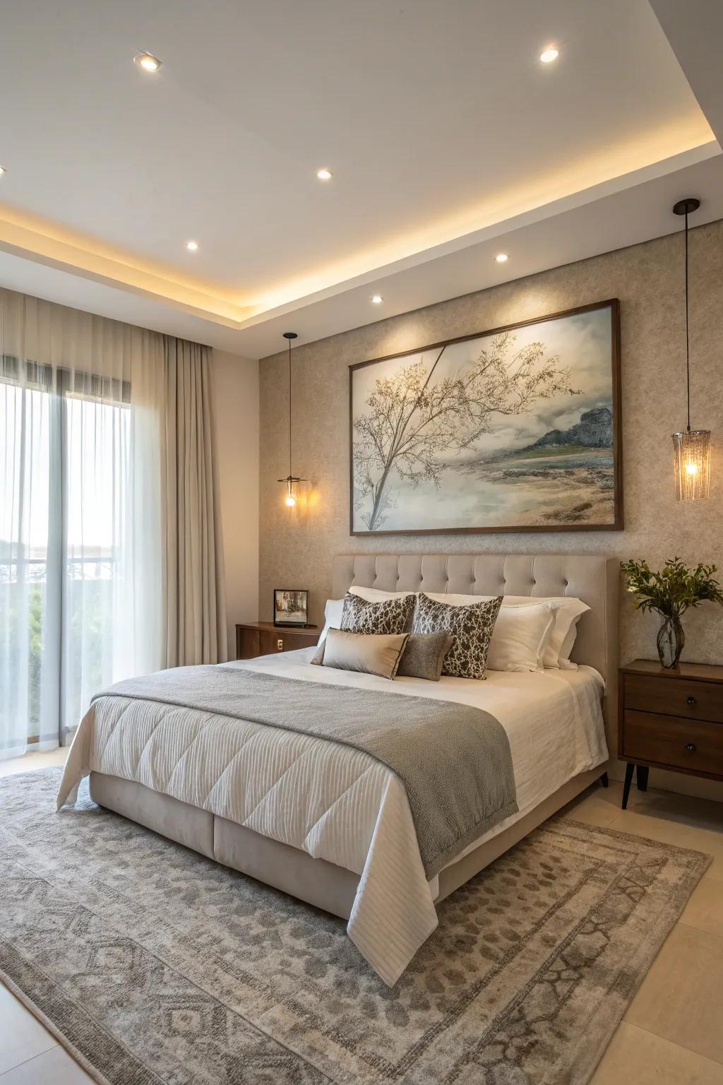 Eye-catching art incorporates personality and visual interest to the space.