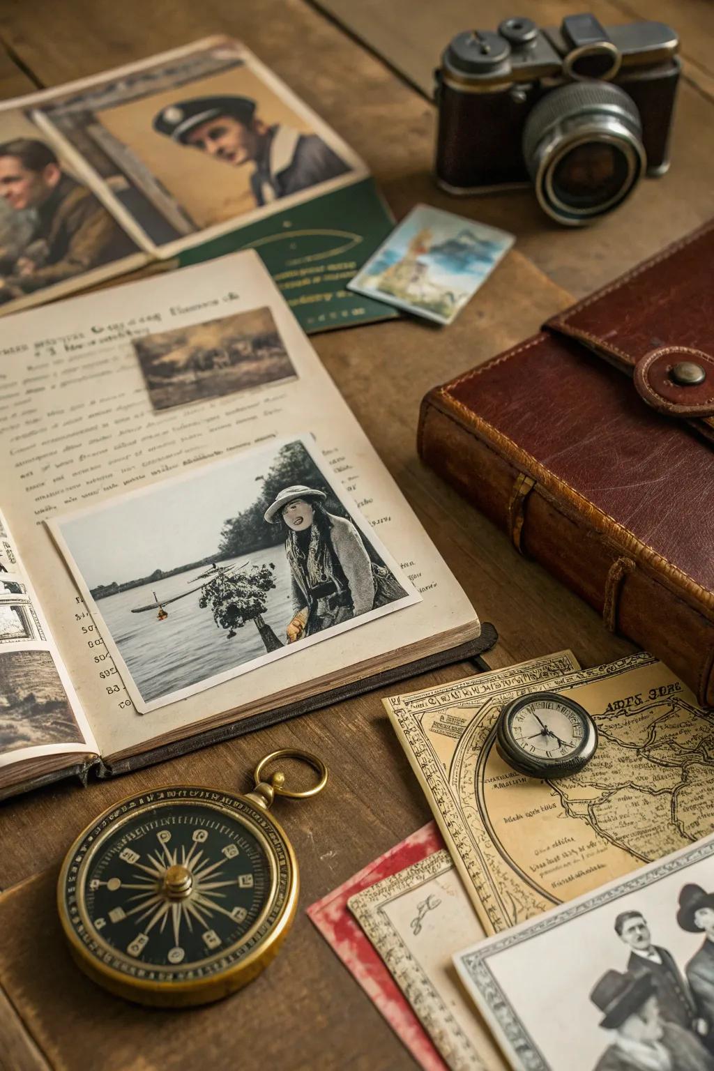 A past times mood board with old-fashioned parts and old finds.