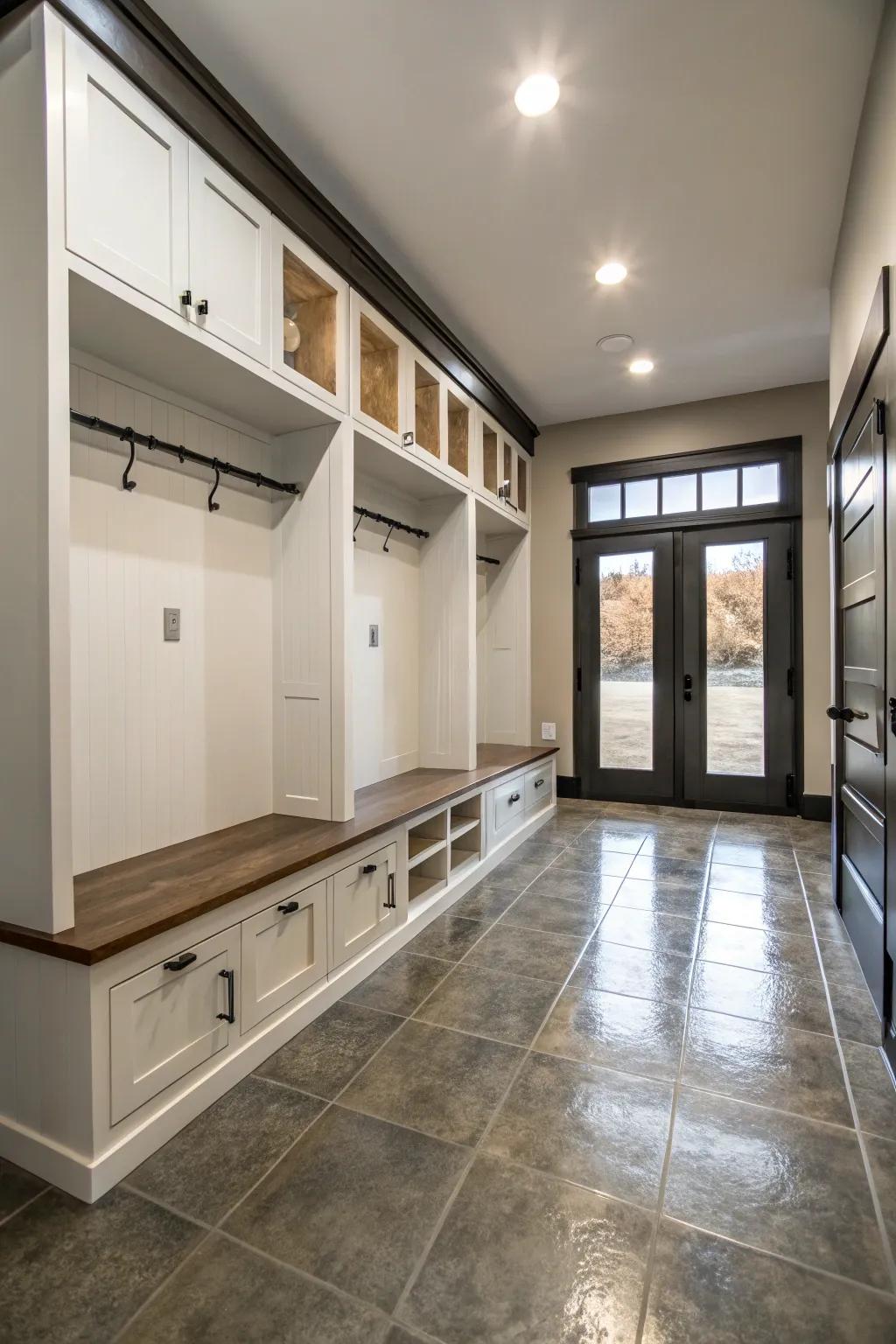 Glossed stone tiles add a modern industrial edge.