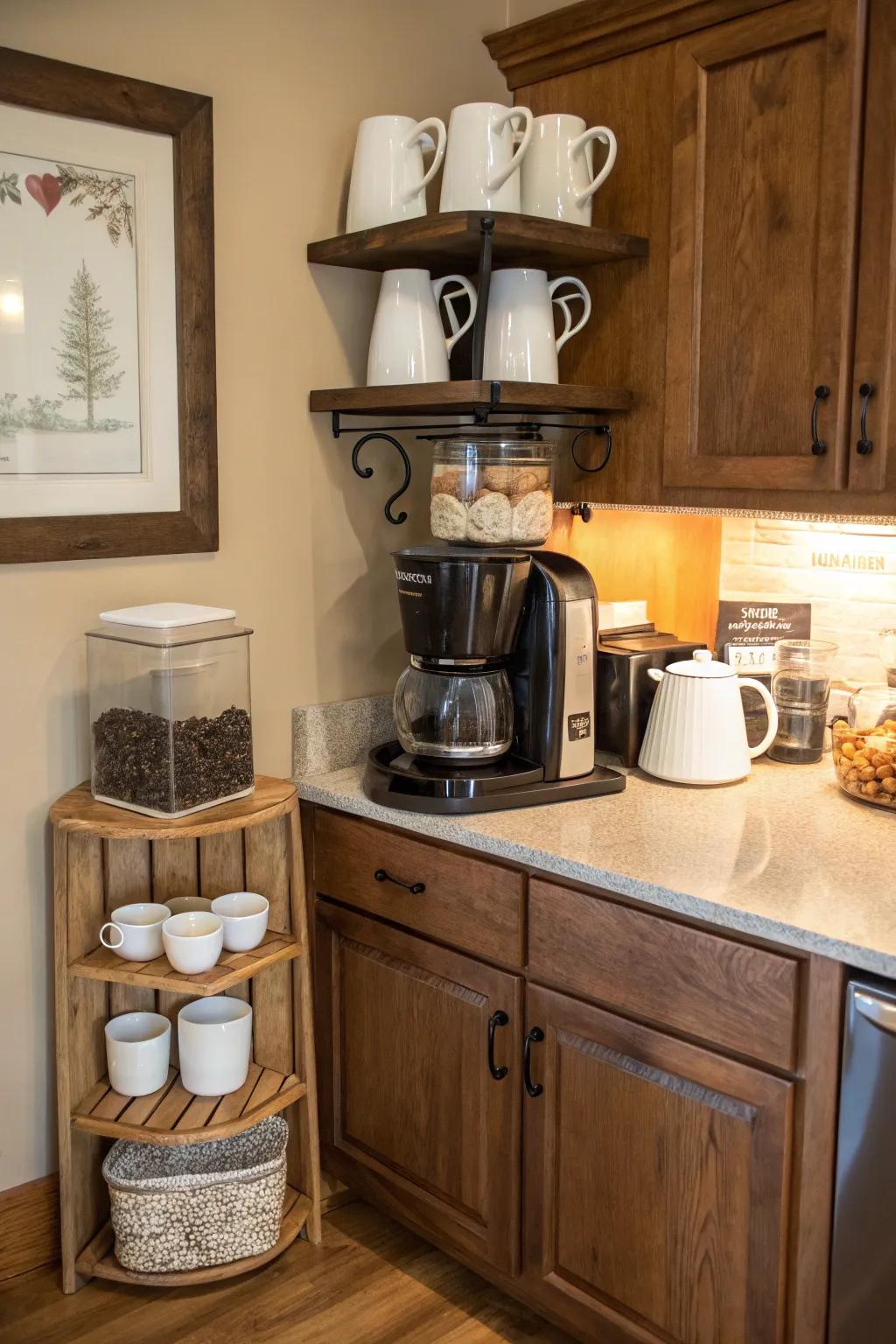 Create a welcoming coffee corner with integrated mug storage.