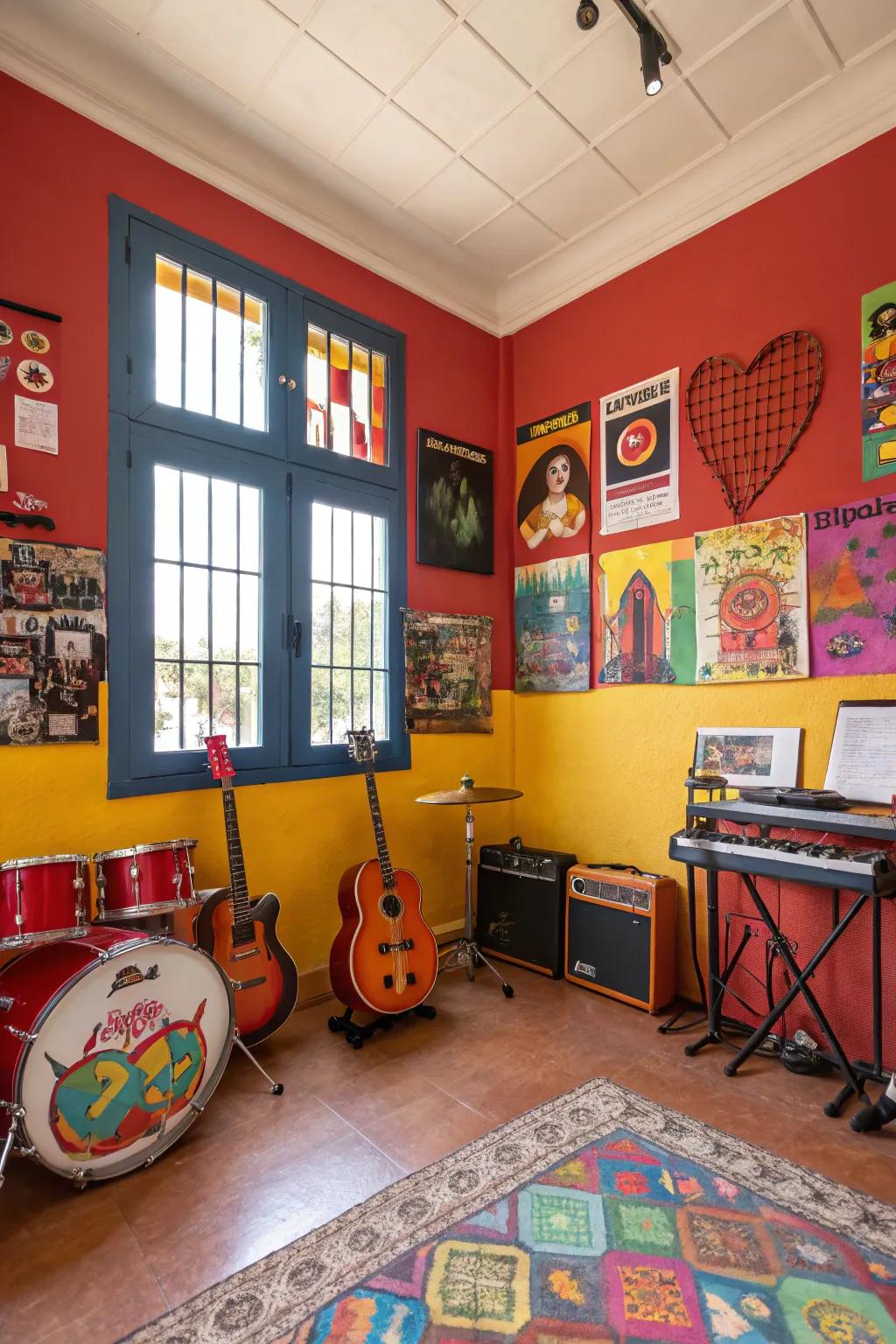 Bold colors inject energy and encourage creativity within your music room.