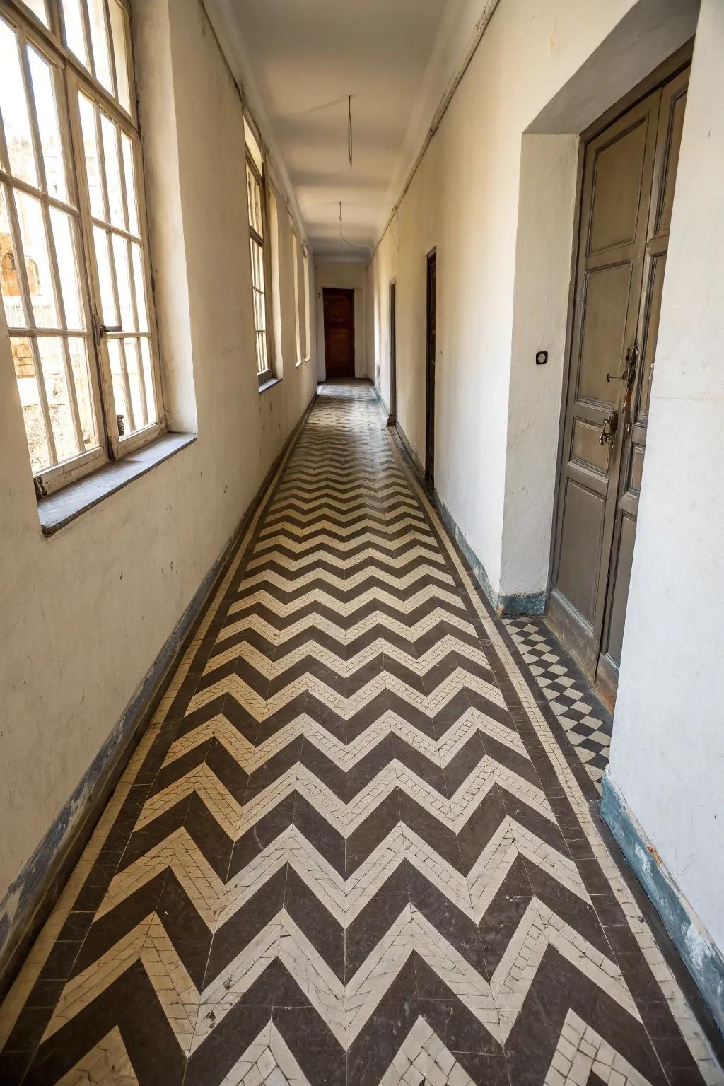 Zigzag patterns can make a narrow hallway seem longer.