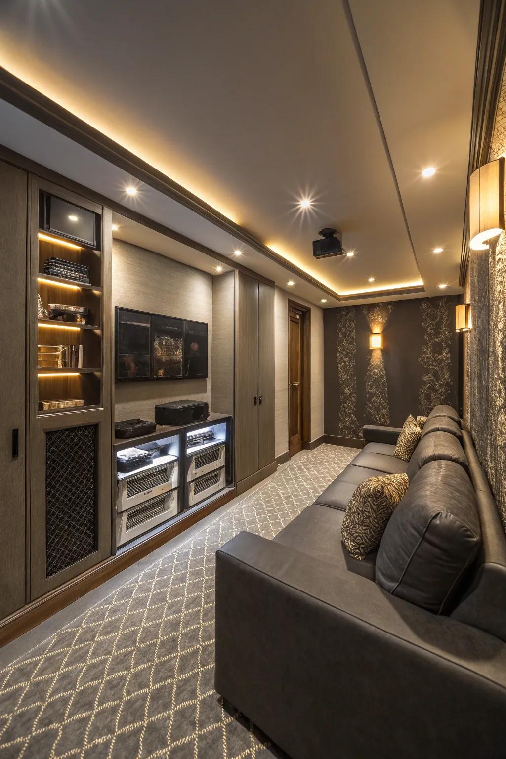 Concealed storage keeps your cinema clutter-free.