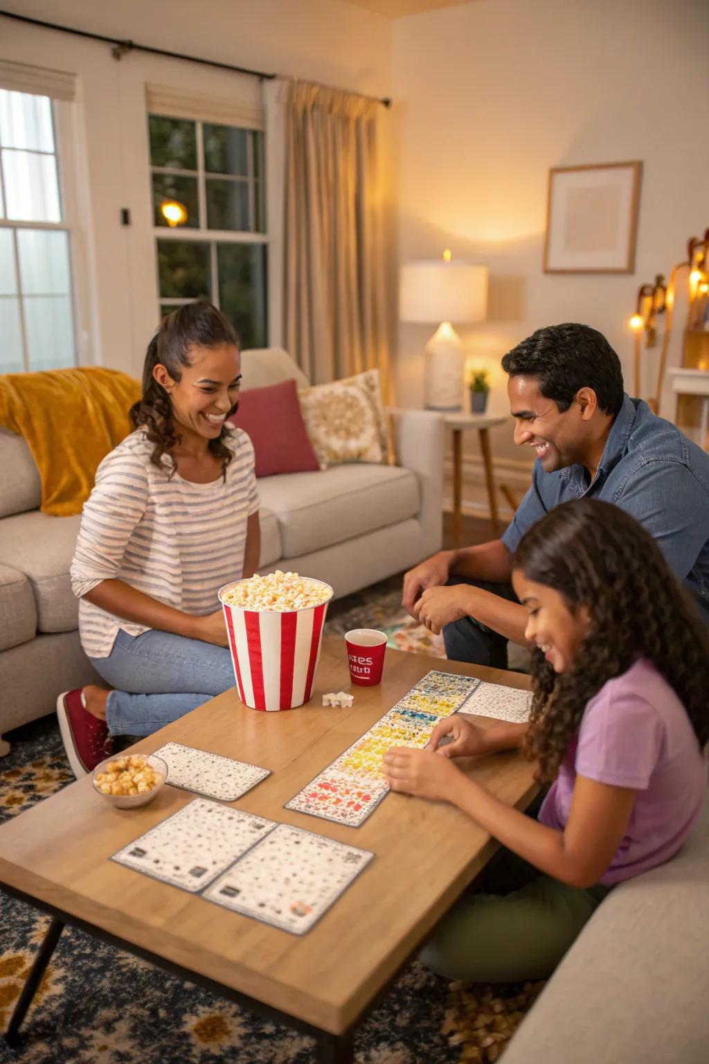 Household enjoying a popcorn-centered expression game period.