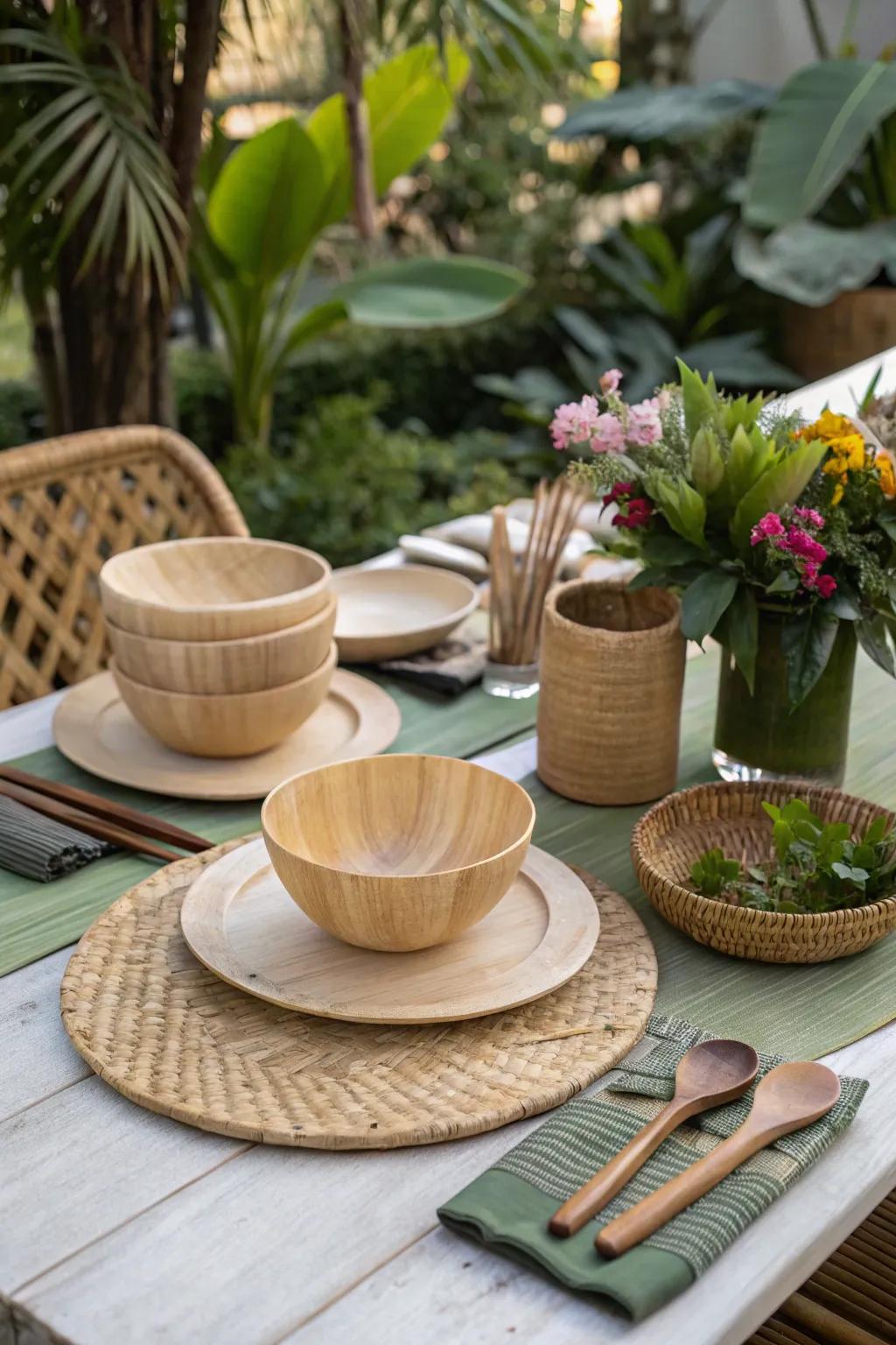 Eco-mindful dining using biodegradable tableware.