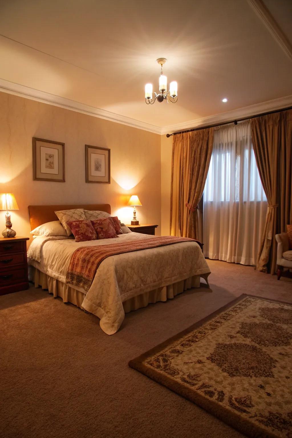 Warm-toned carpets enhance the inviting feel of any bedroom.