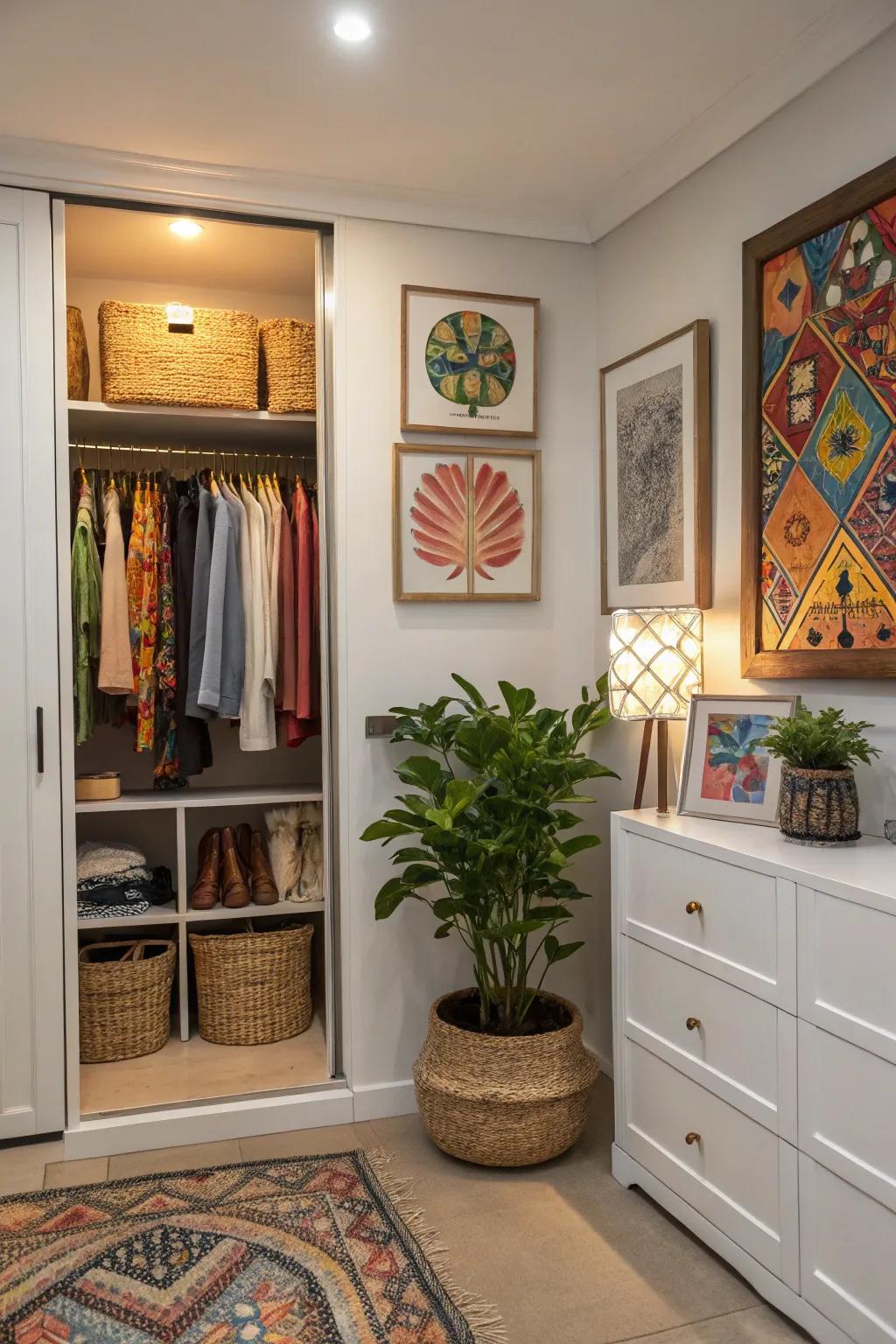 Open closet with personal touches