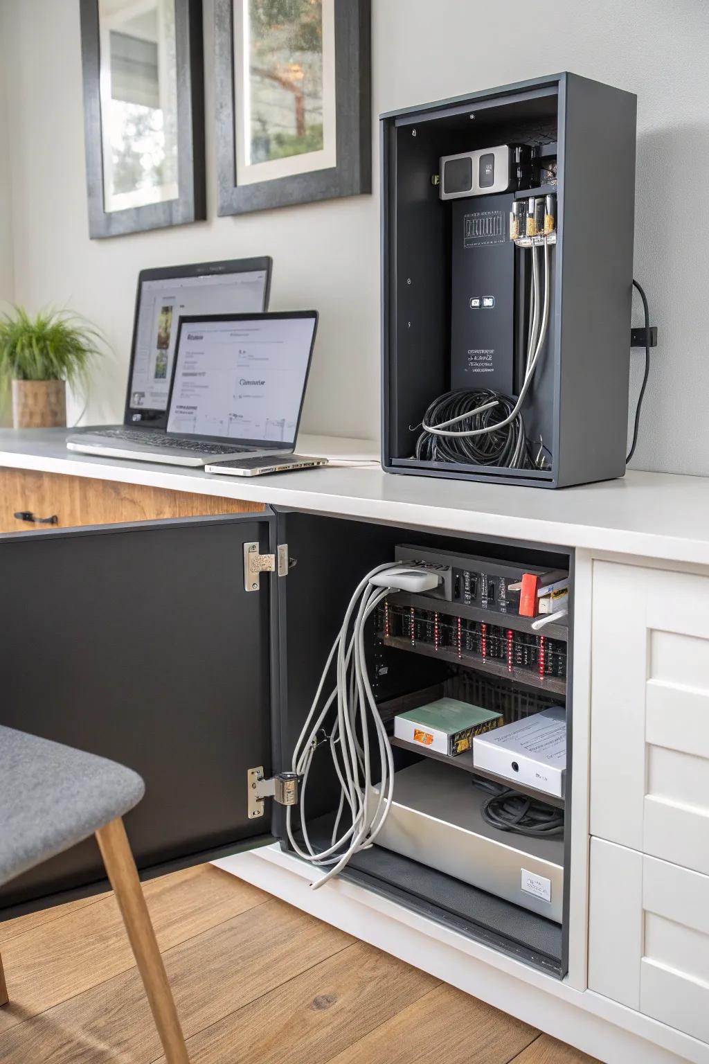 Maintain tidy cables with technology-integrated cabinets.