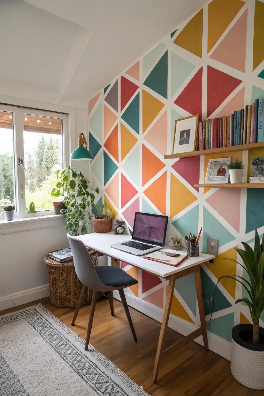 Colored patterns add a distinct element to office walls.