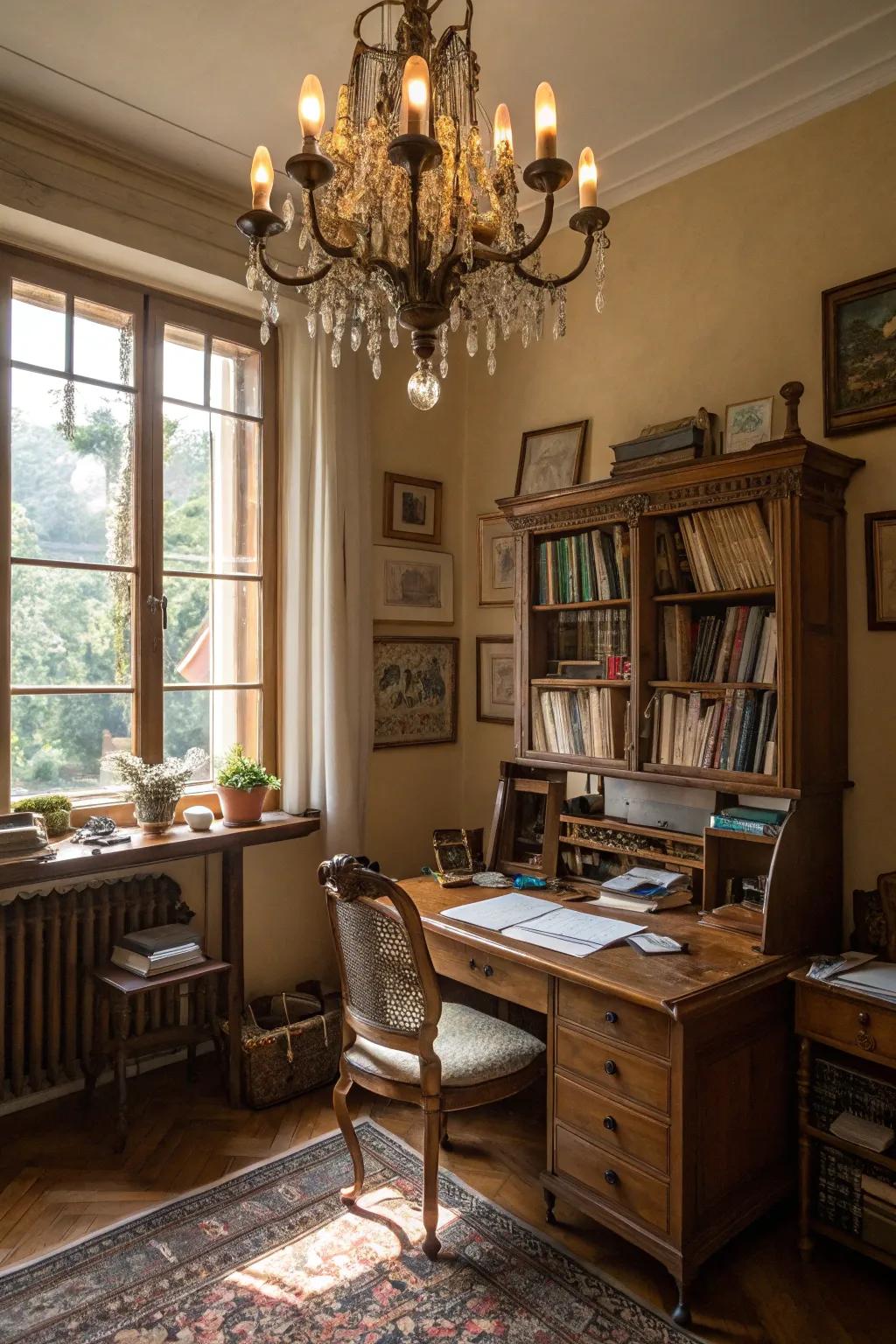 Add grandeur using a vintage hanging light fixture