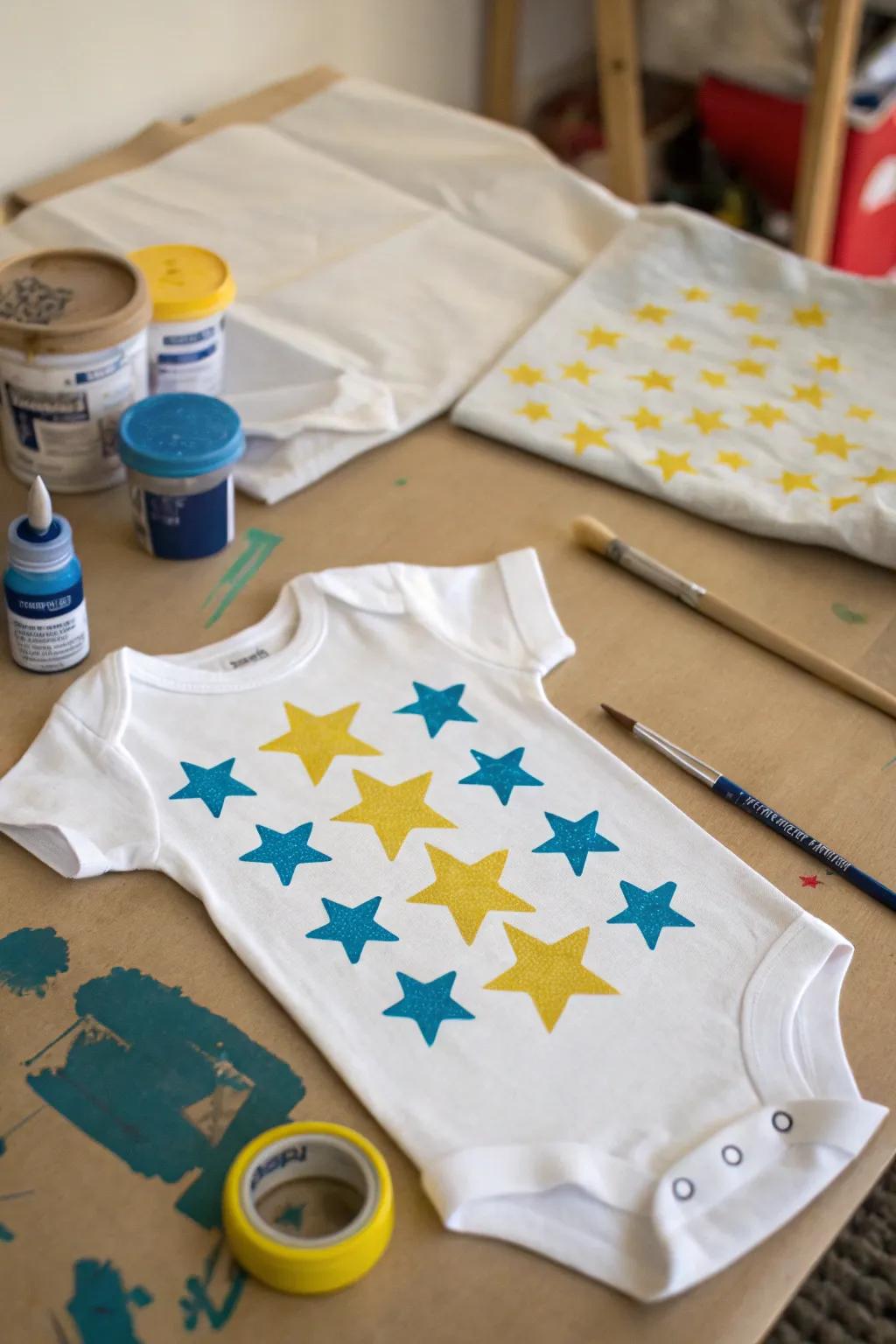 A fashionable onesie with templated art for a polished look.