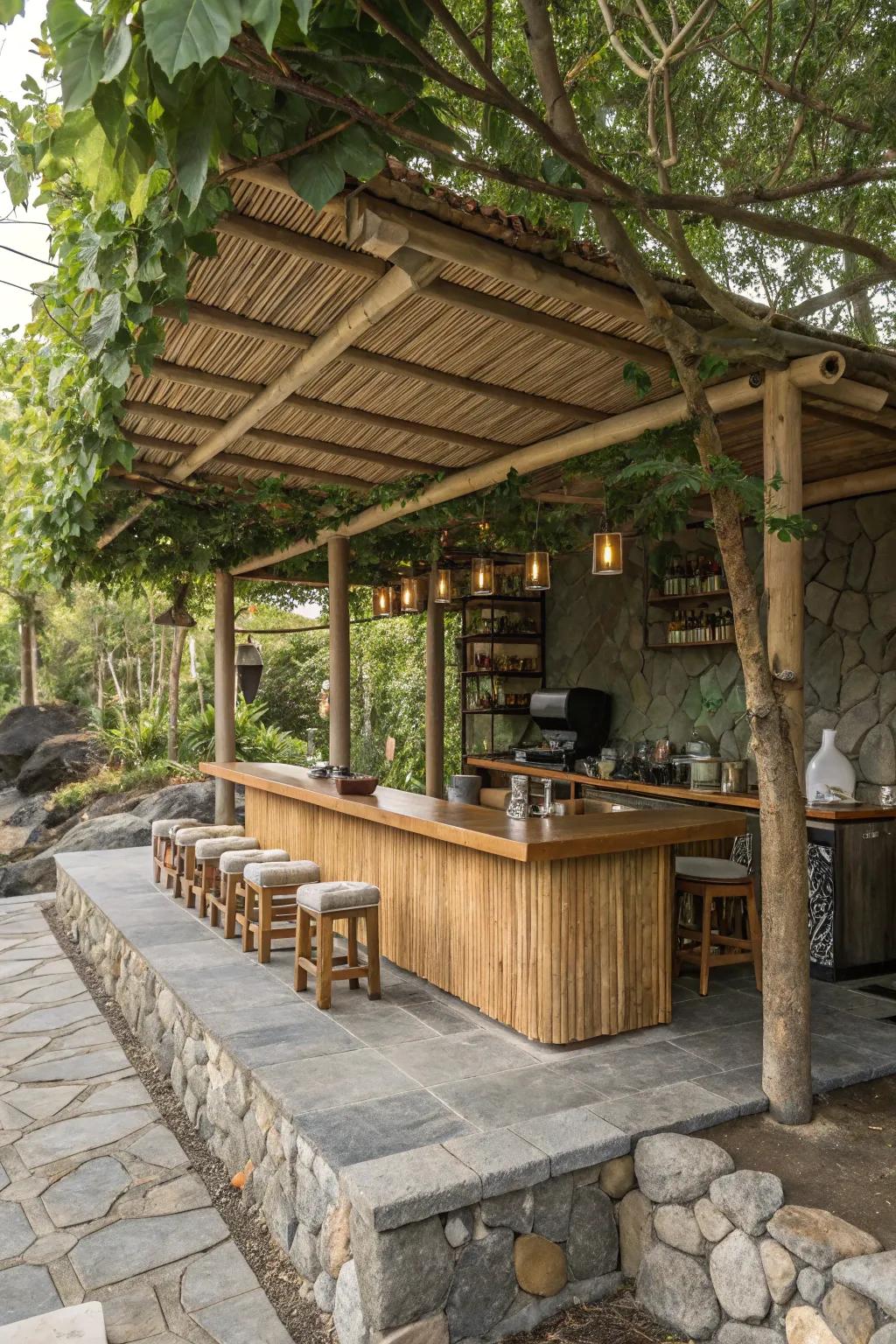 A java station that seamlessly integrates natural textures for a cohesive aesthetic.
