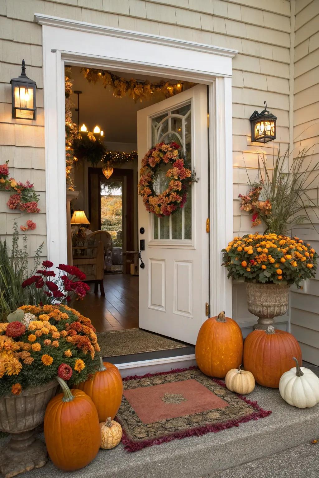 Seasonal decor incorporates a festive touch and maintains your entryway dynamic.