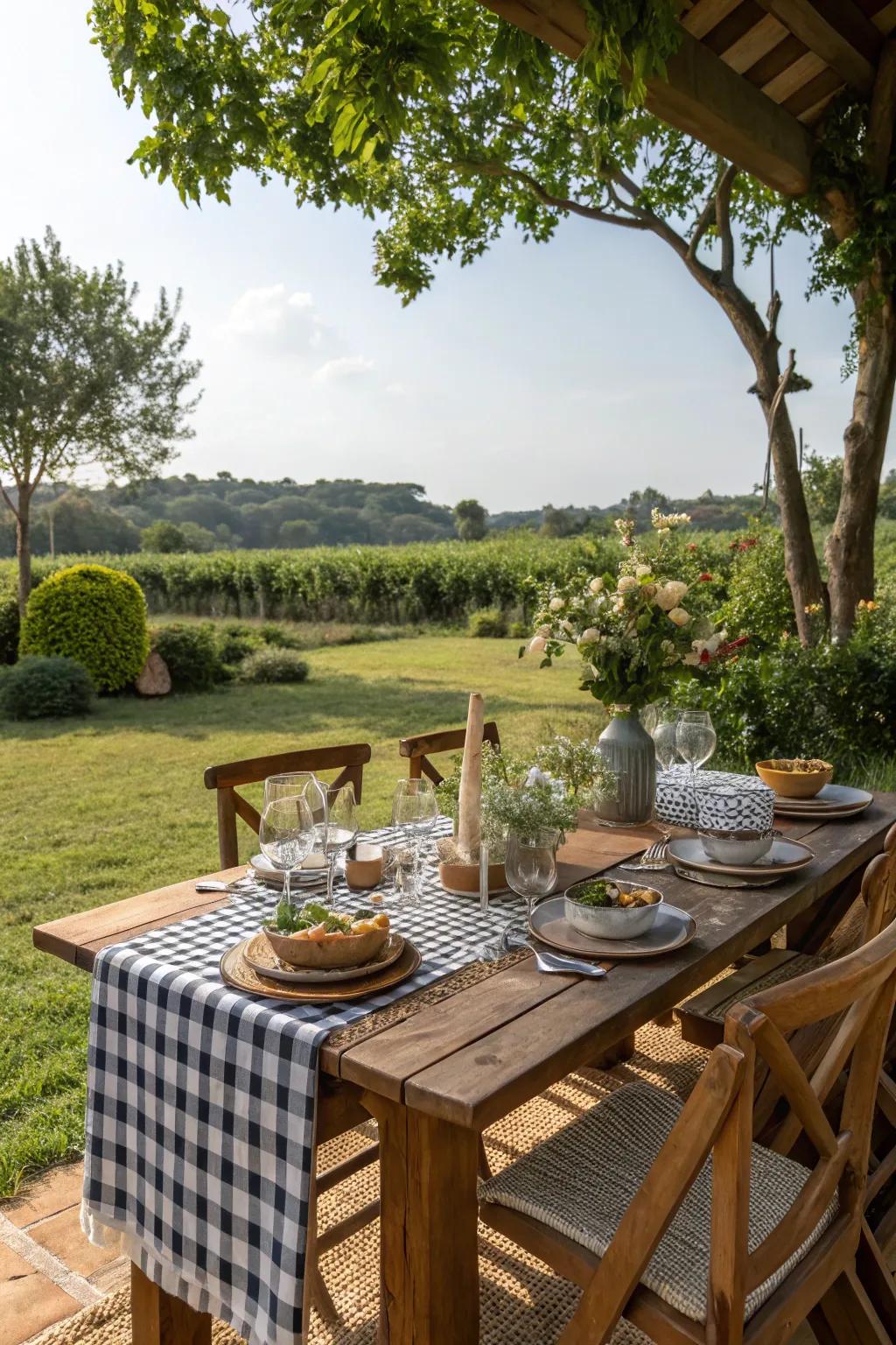An appealing outdoor meal area arranged for a delightful repast.