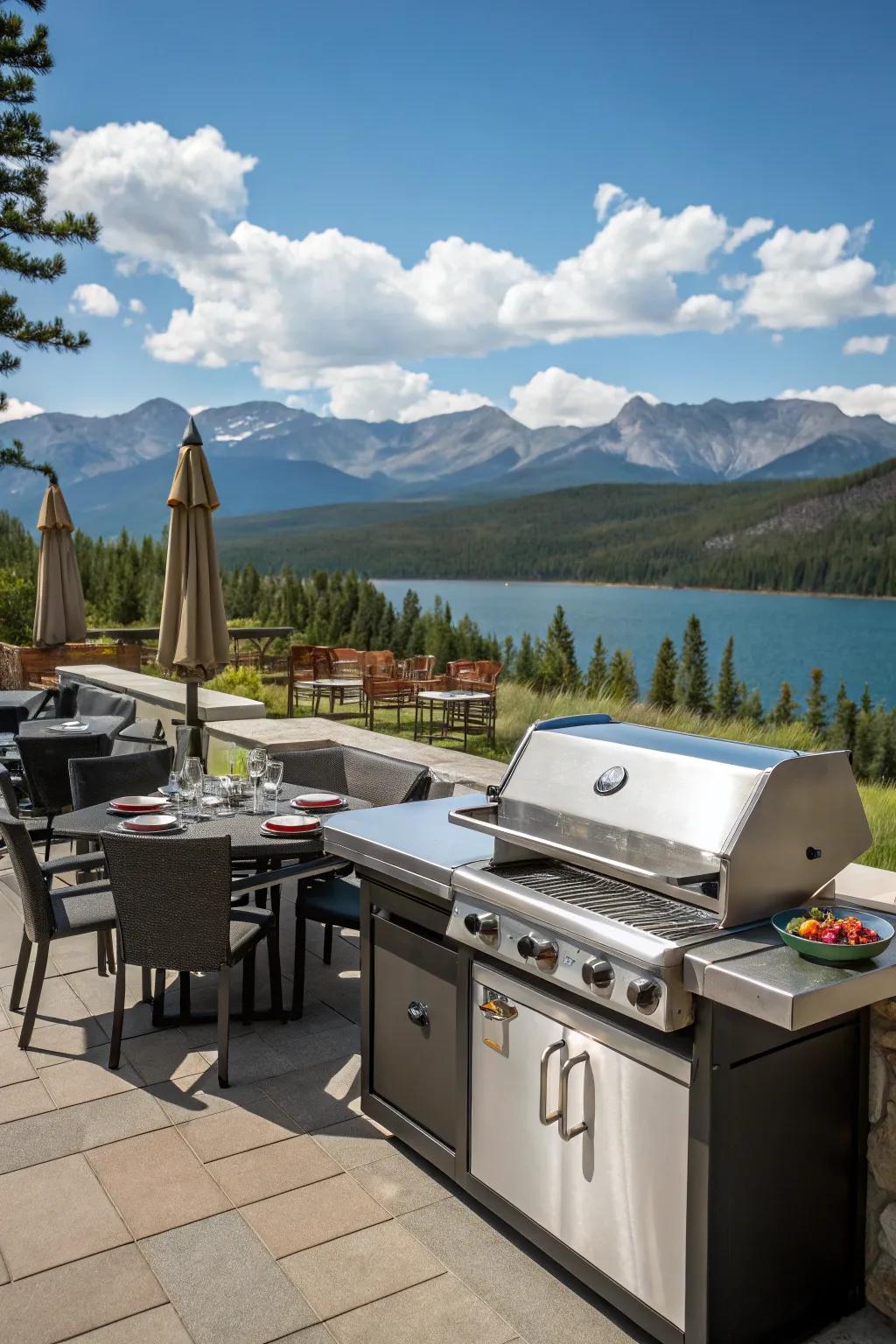 Cooking with a stunning view enhances the grilling experience.