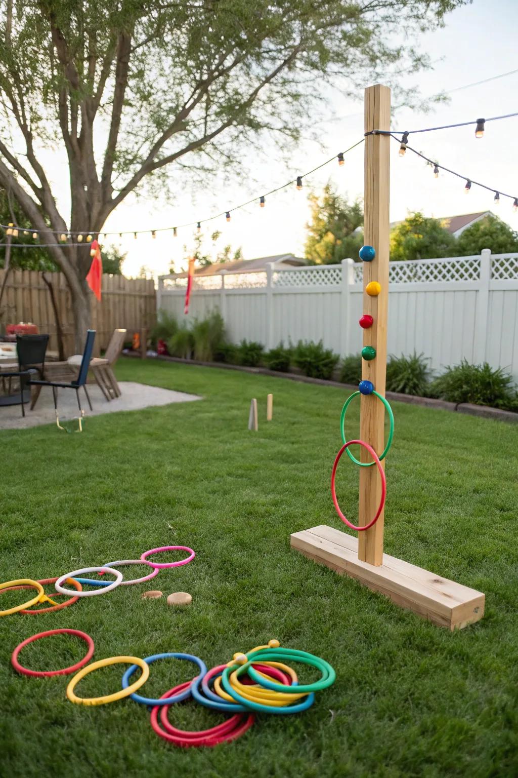 An enjoyable circular toss challenge layout within a garden.