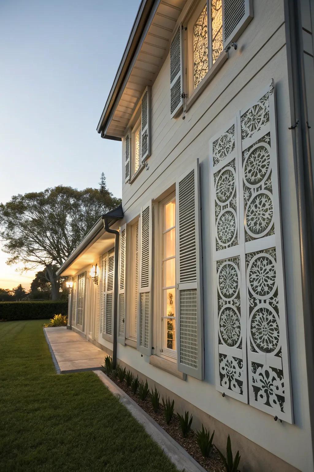Residence featuring blinds with artistic shape designs.