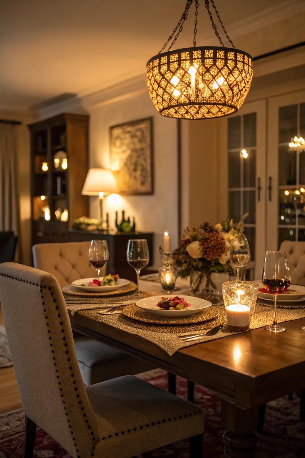 Comforting illumination establishes a pleasant and inviting setting.