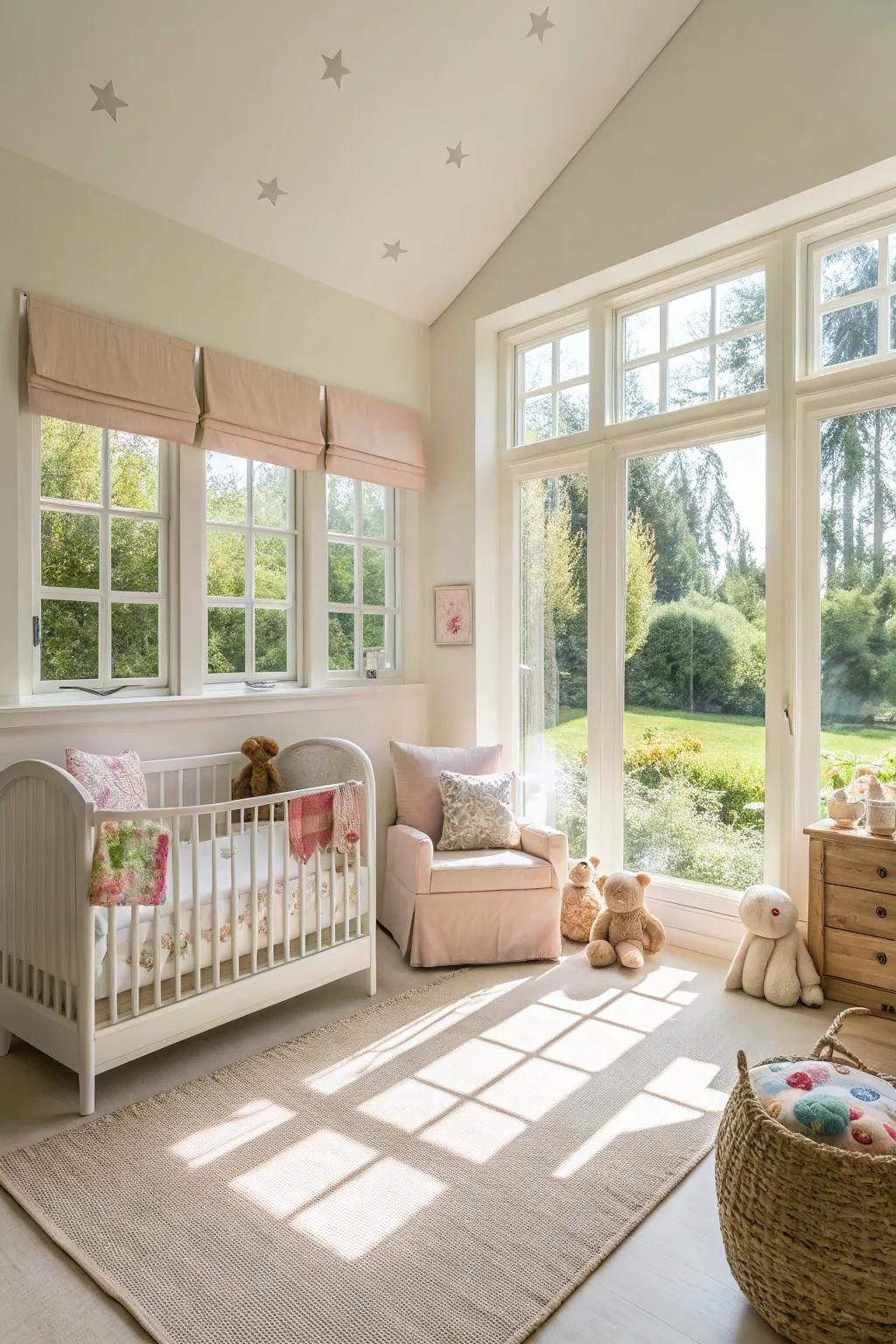 Bright and light walls enhance natural illumination, creating an uplifting nursery environment.