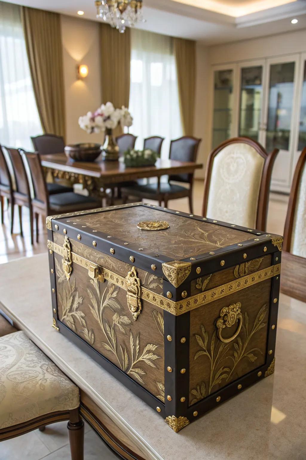 Regal elegance with gilded leaf accents.